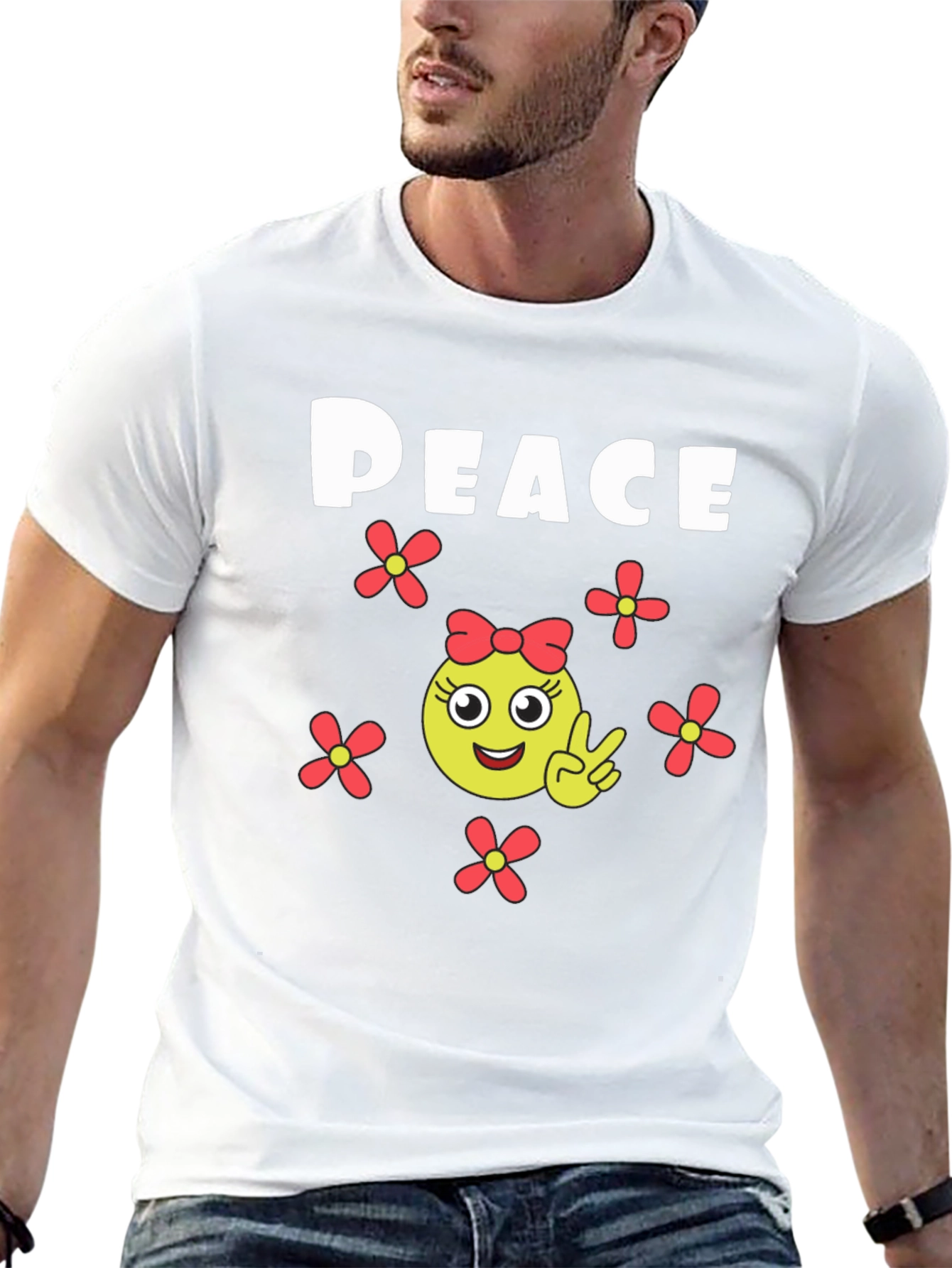 Peace Sign Emoji T-Shirt - Black Cotton
