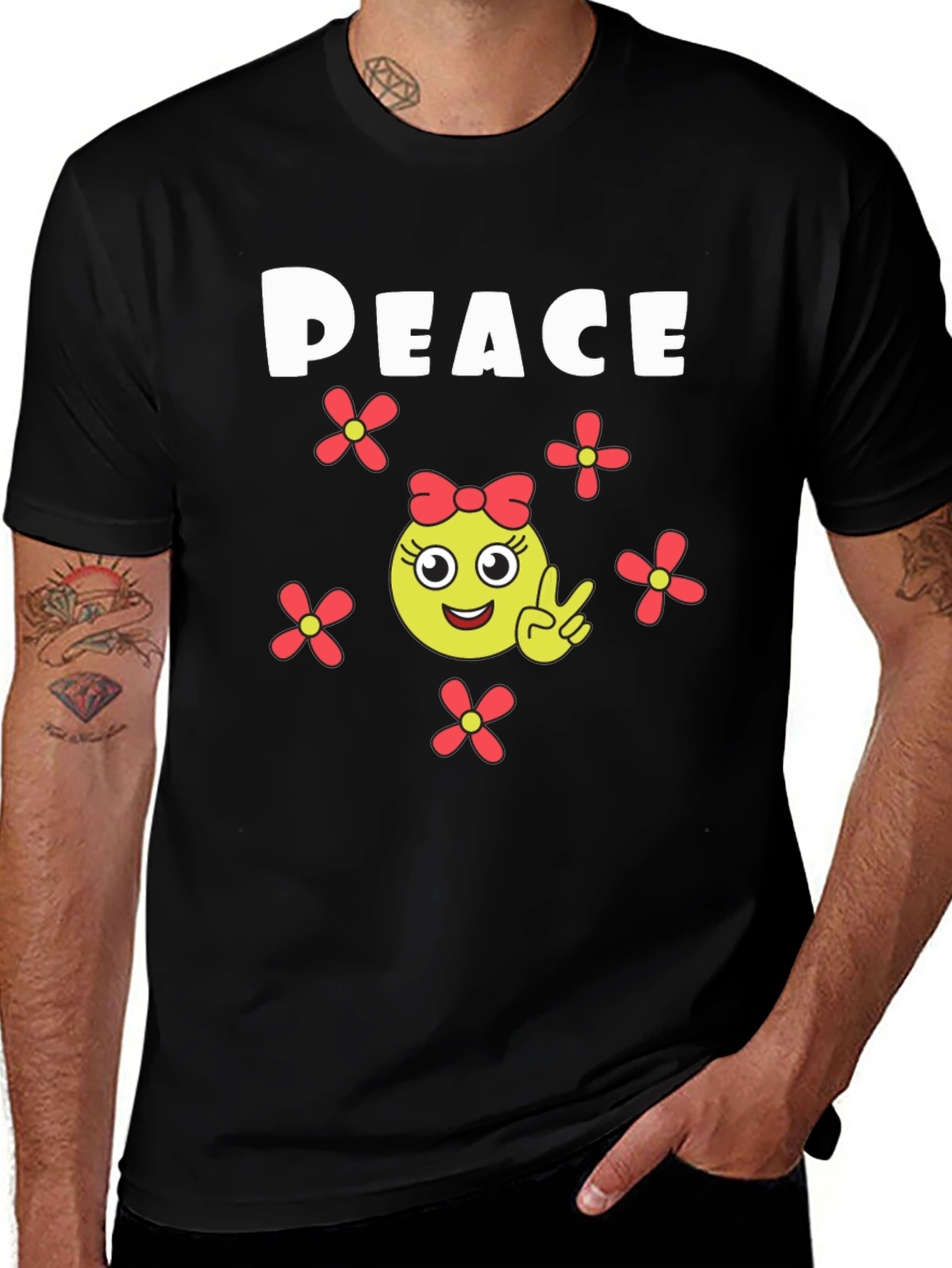 Peace Sign Emoji T-Shirt - Black Cotton