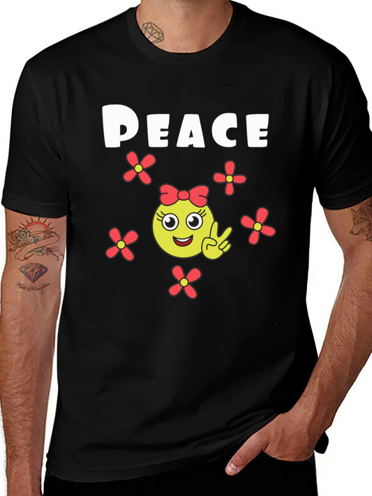 Peace Sign Emoji T-Shirt - Black Cotton