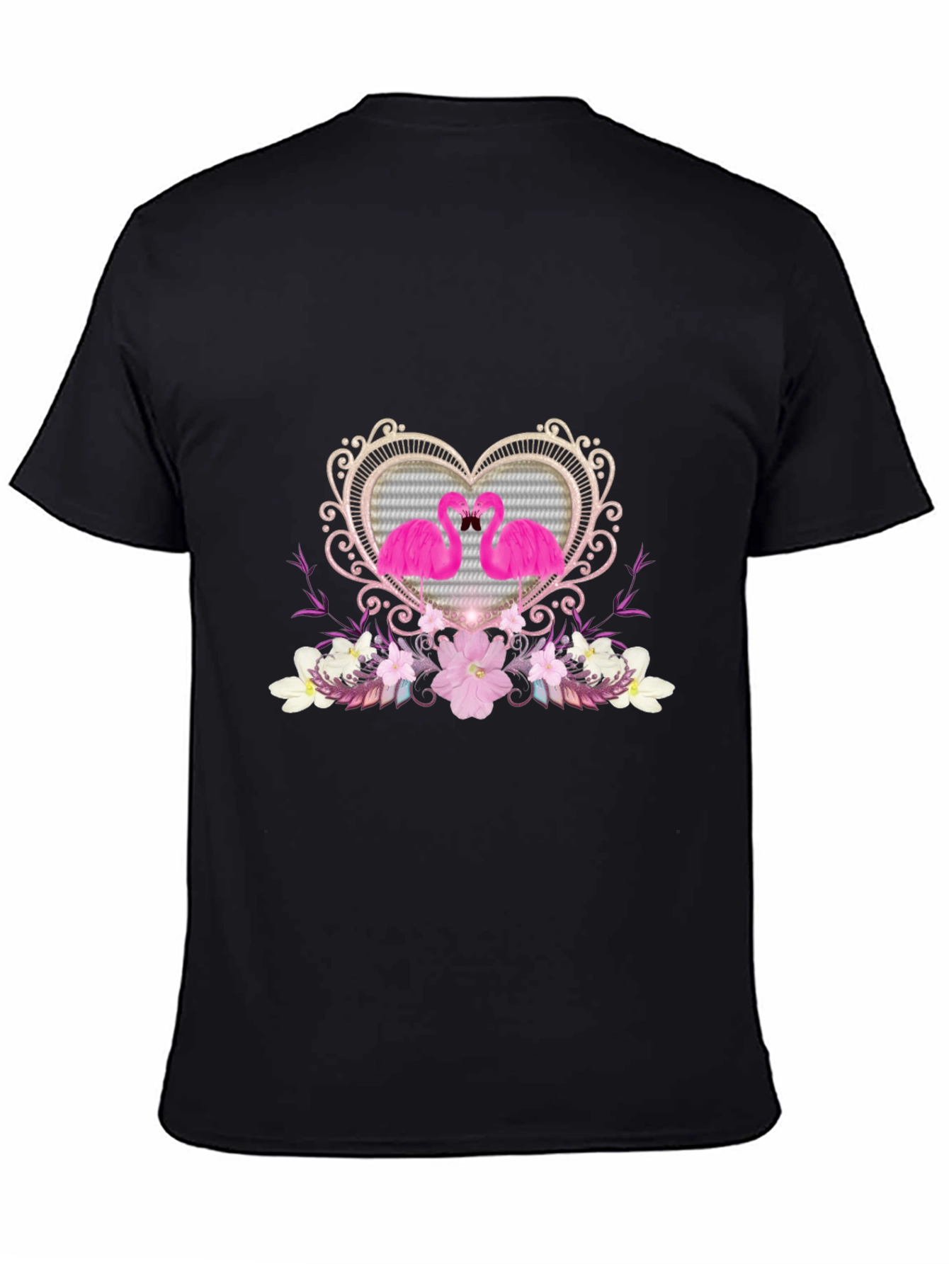 Flamingo Heart Graphic Tee - Black