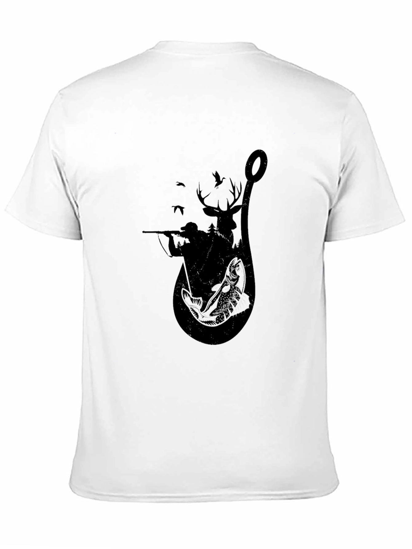 Fishing & Hunting Graphic Tee - Black Cotton Blend