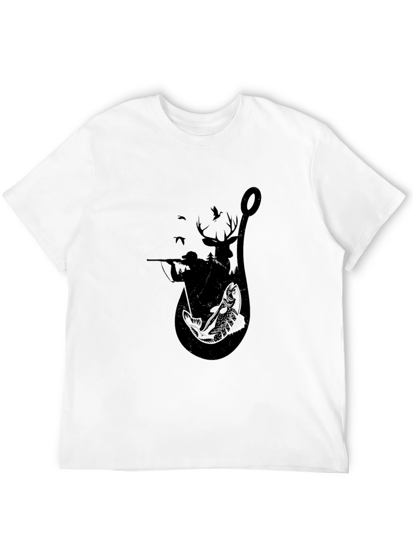 Fishing & Hunting Graphic Tee - Black Cotton Blend