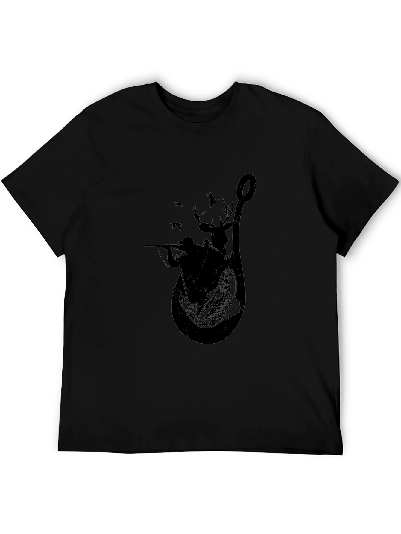 Fishing & Hunting Graphic Tee - Black Cotton Blend