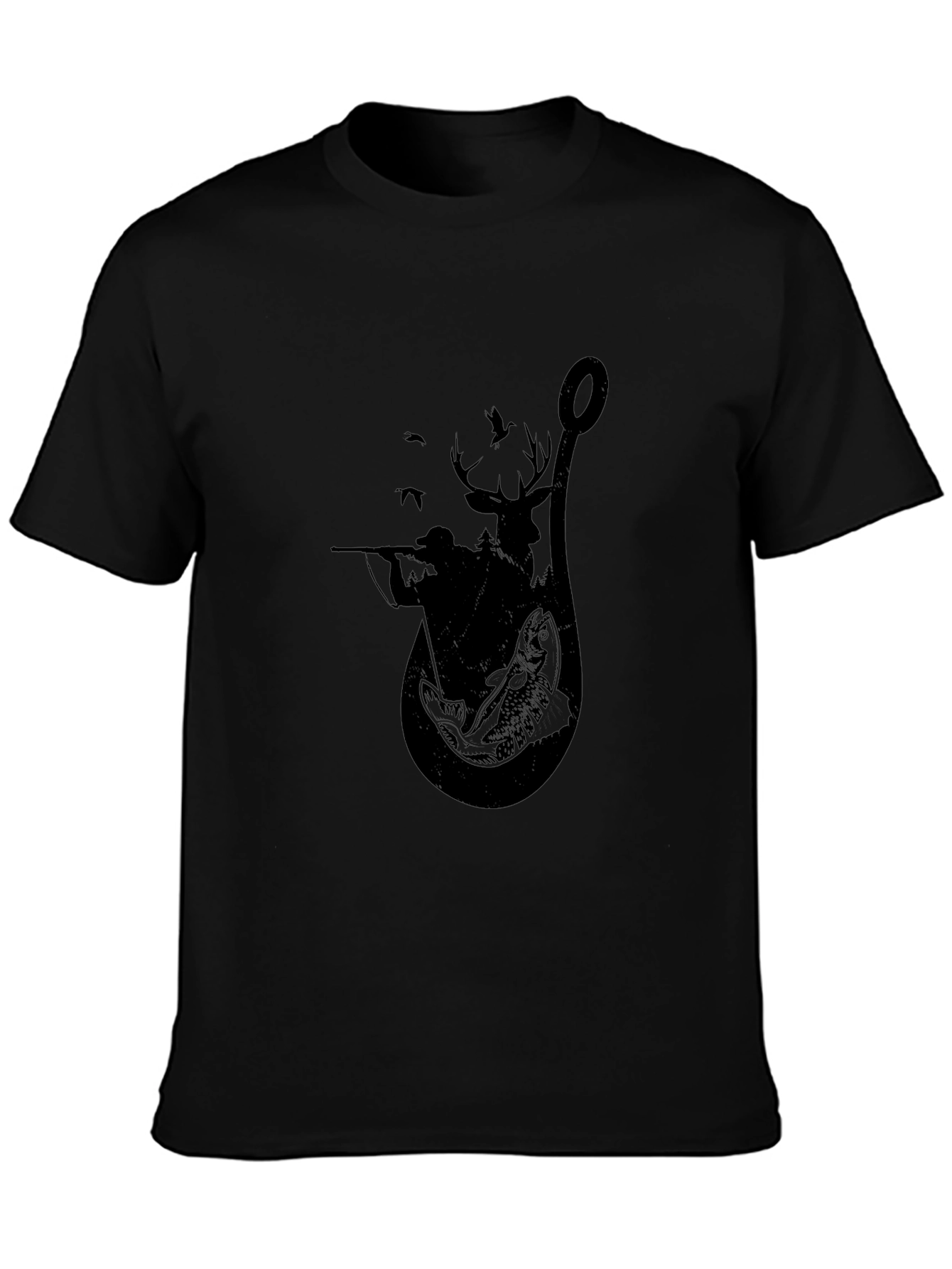 Fishing & Hunting Graphic Tee - Black Cotton Blend