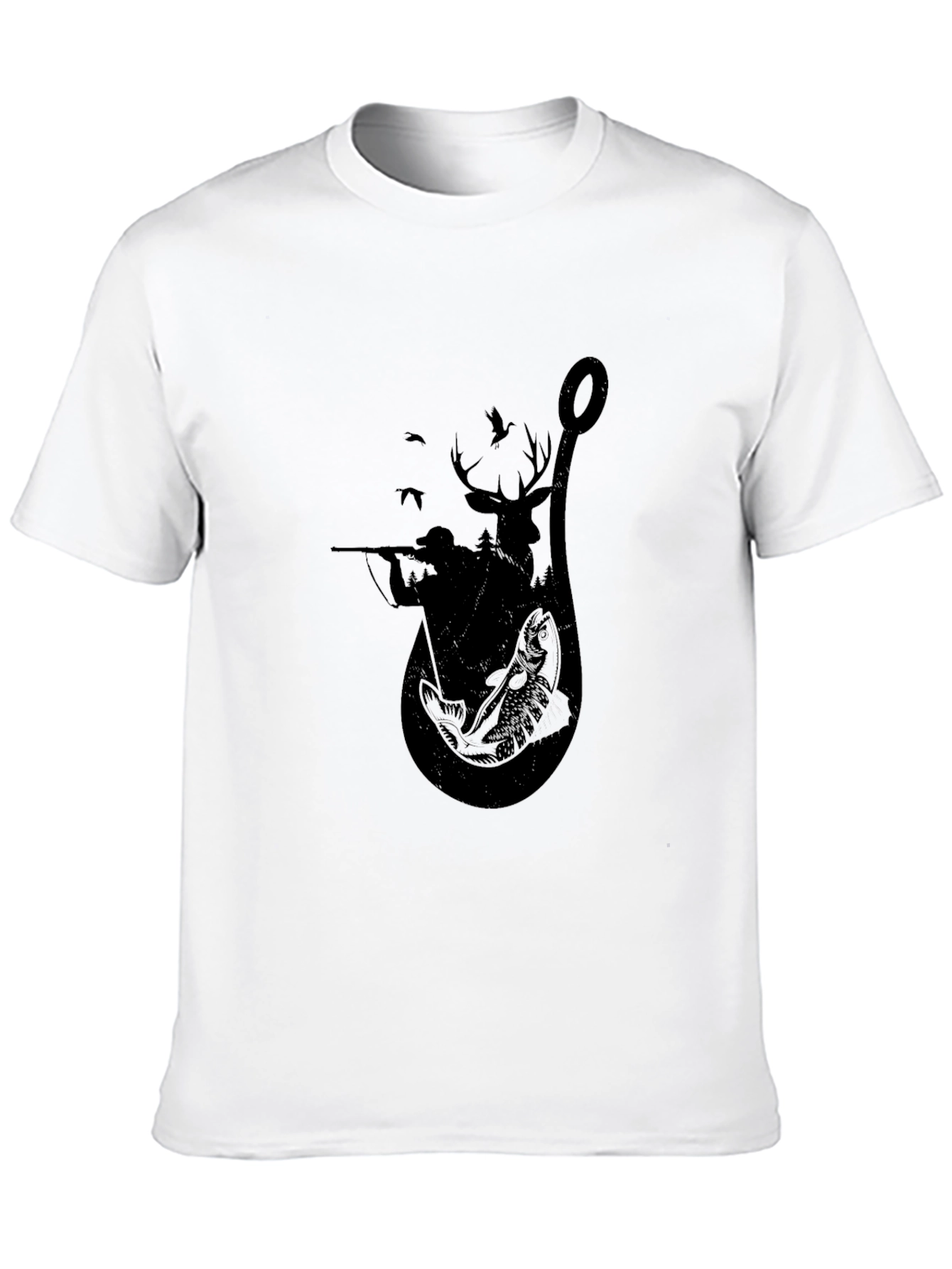 Fishing & Hunting Graphic Tee - Black Cotton Blend