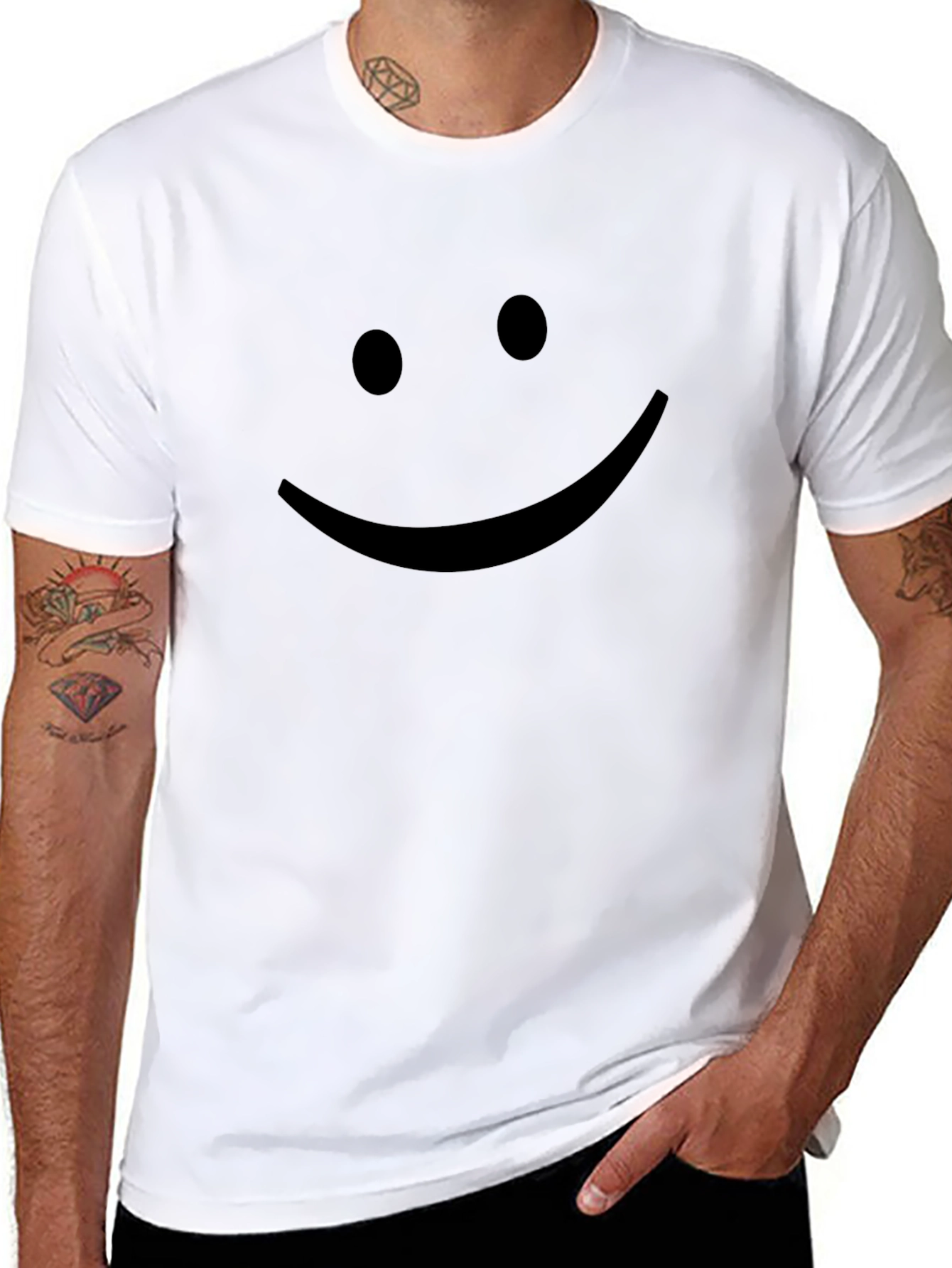 Smiley Face Black Cotton T-Shirt - Happy Vibes
