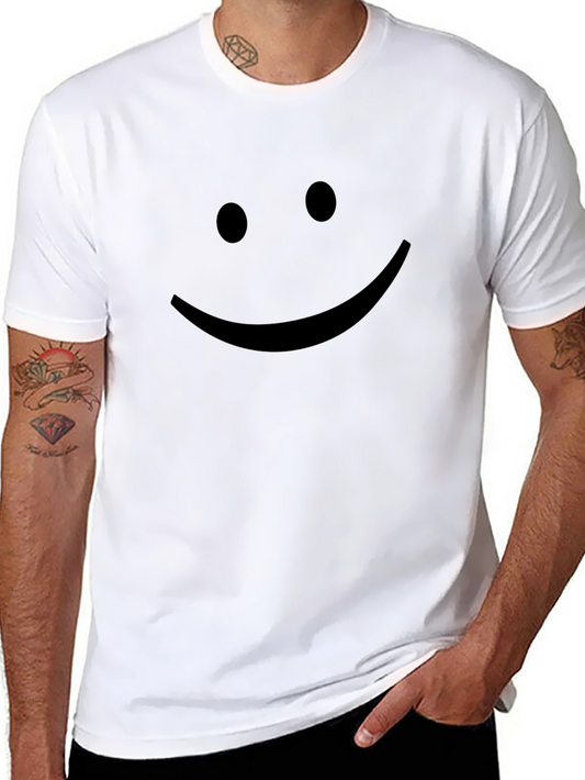 Smiley Face Black Cotton T-Shirt - Happy Vibes