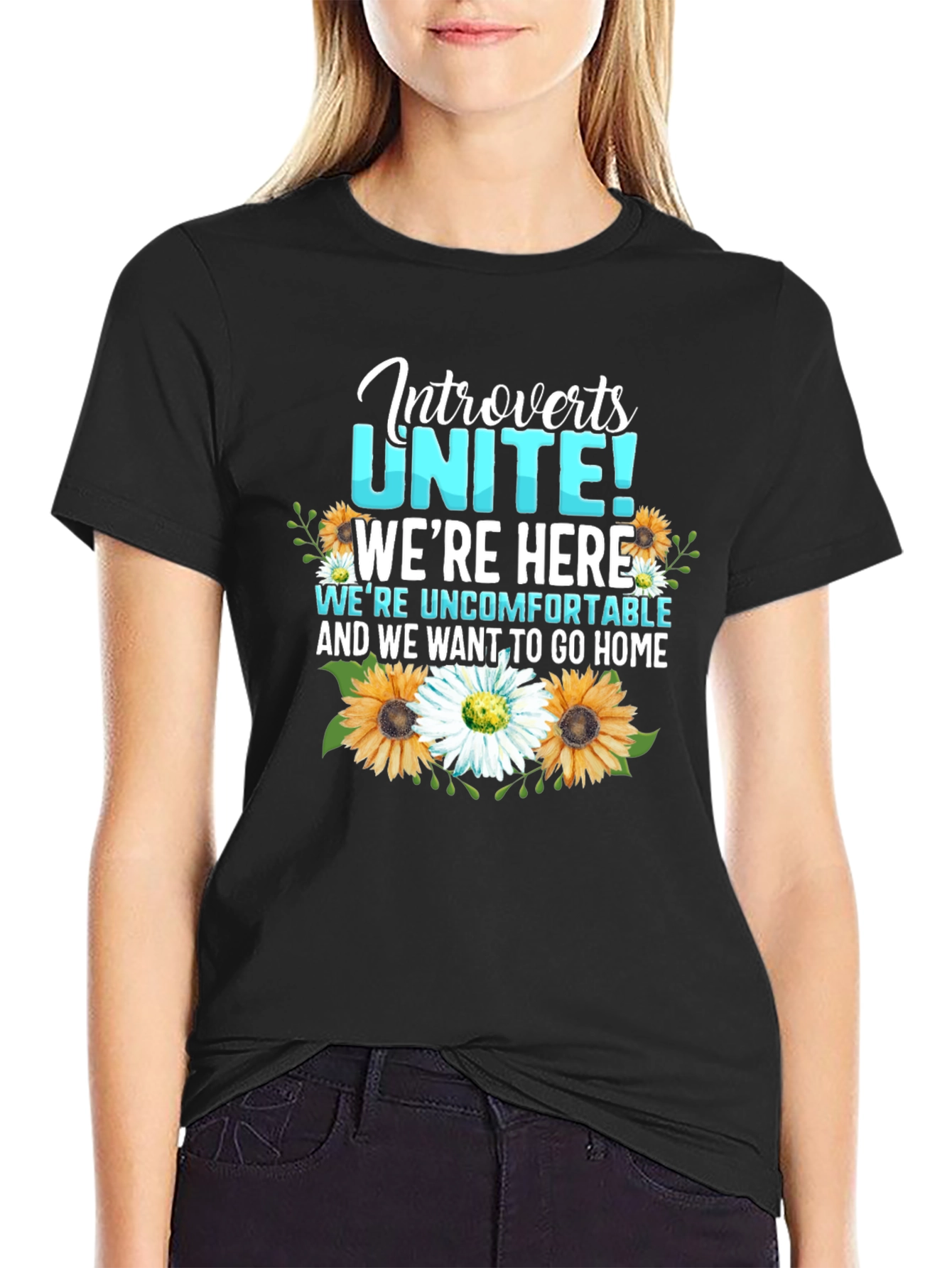 Introverts Unite T-Shirt with Floral Design