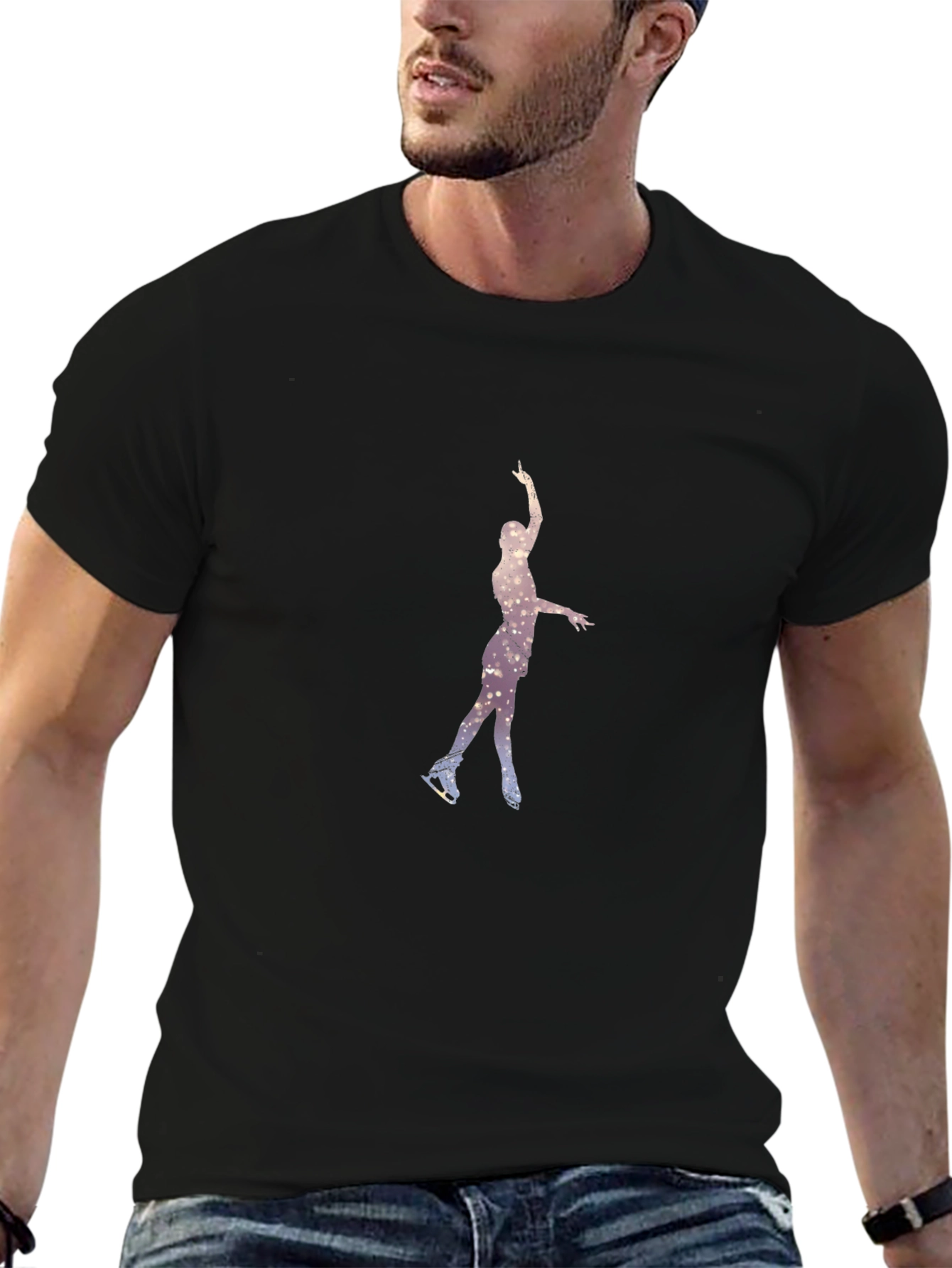 Figure Skating Tee - Starry Night Design Black T-Shirt