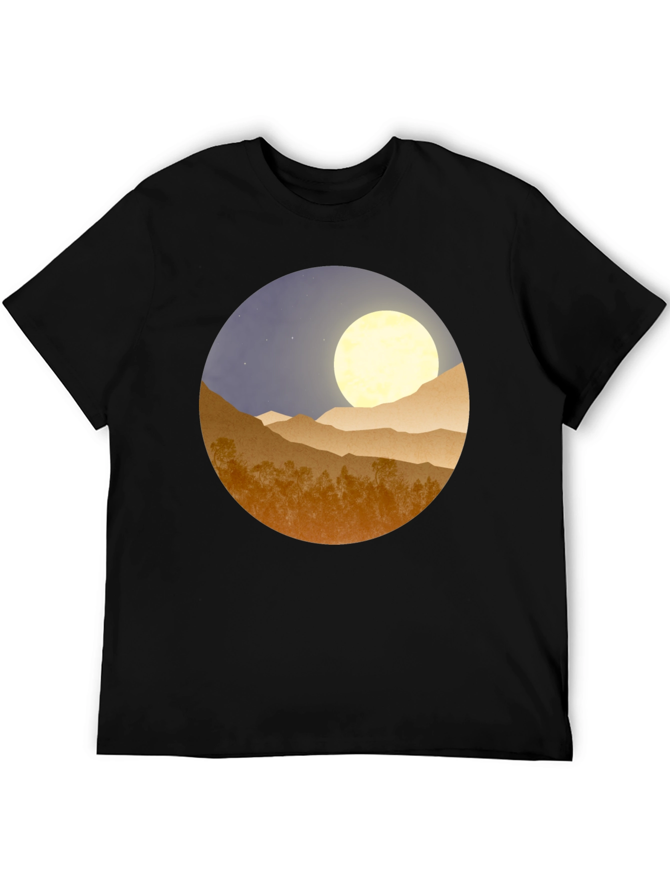 Moonlit Mountain Graphic Tee - Soft Black Cotton Blend