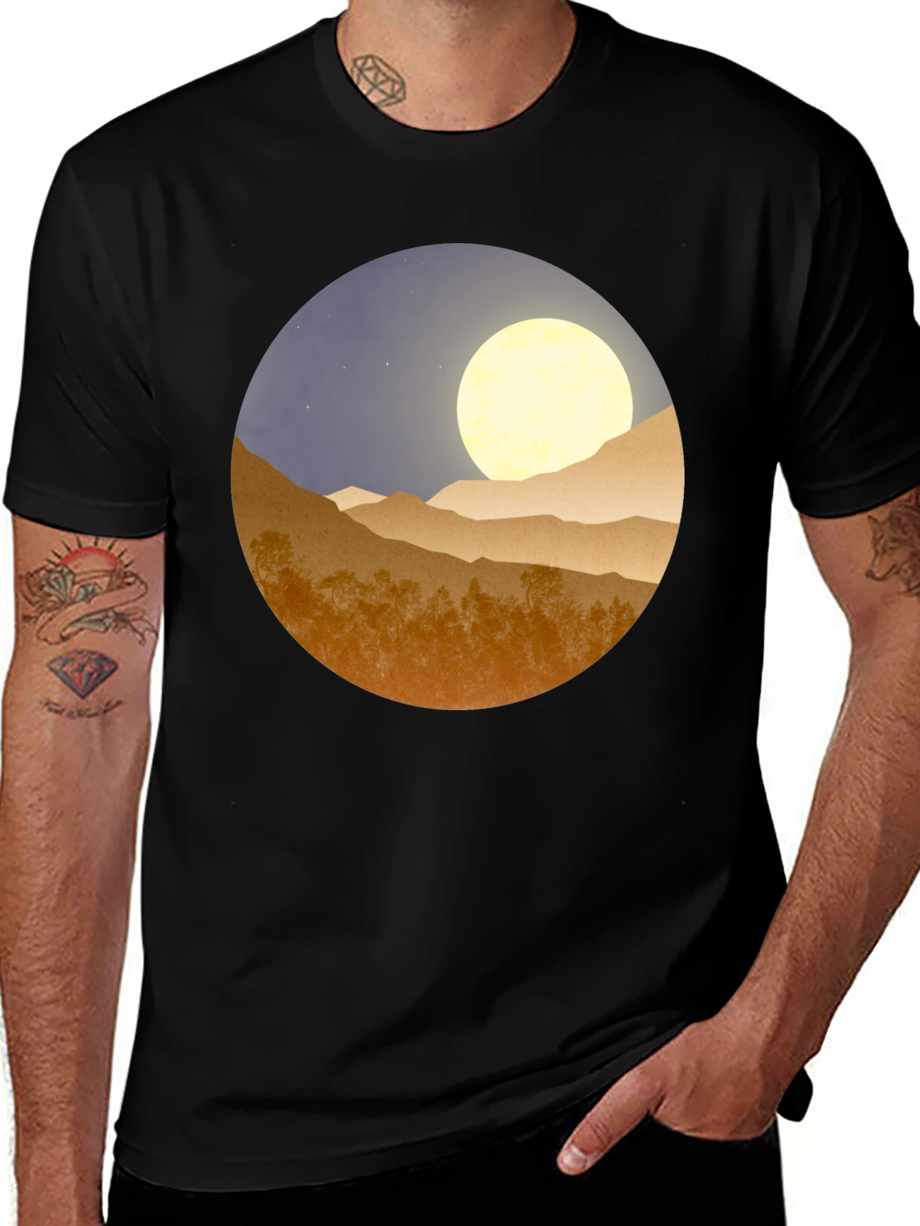 Moonlit Mountain Graphic Tee - Soft Black Cotton Blend