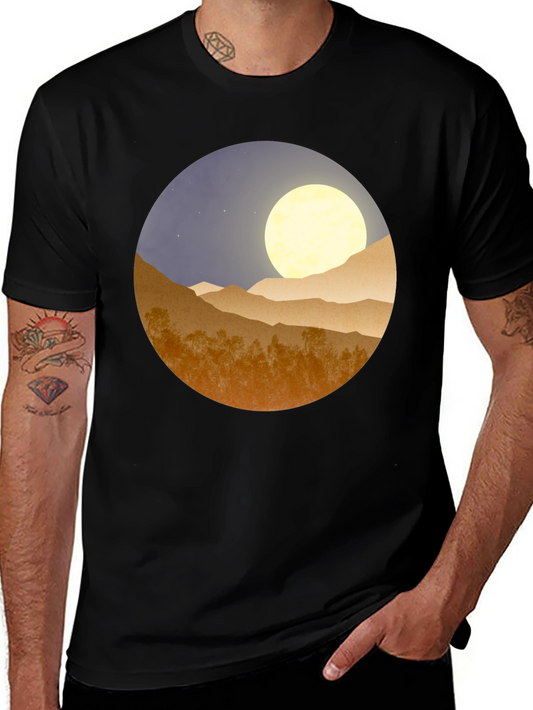 Moonlit Mountain Graphic Tee - Soft Black Cotton Blend