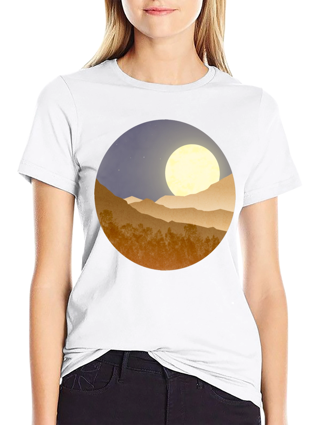Moonlit Mountain Graphic Tee - Soft Black Cotton Blend