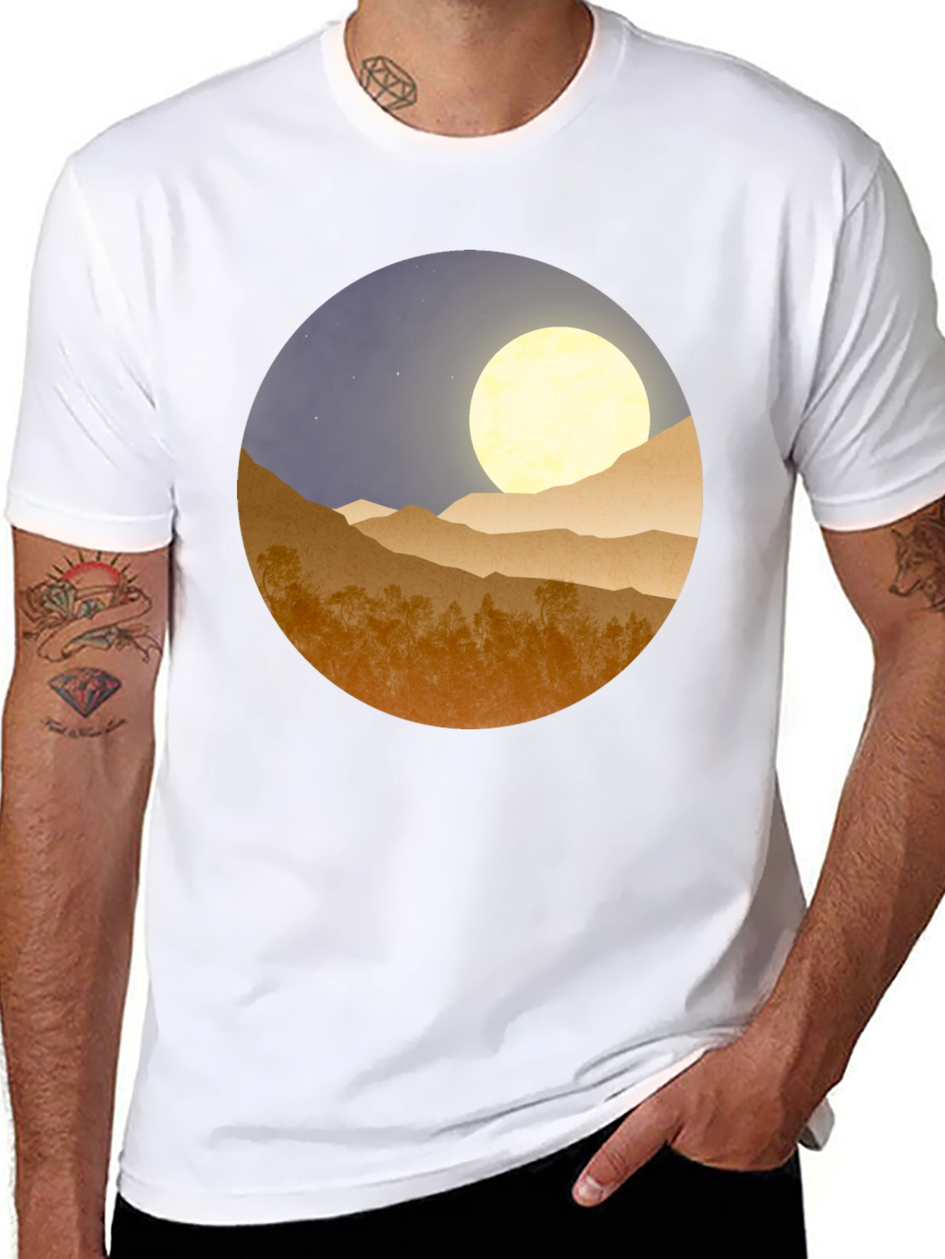 Moonlit Mountain Graphic Tee - Soft Black Cotton Blend