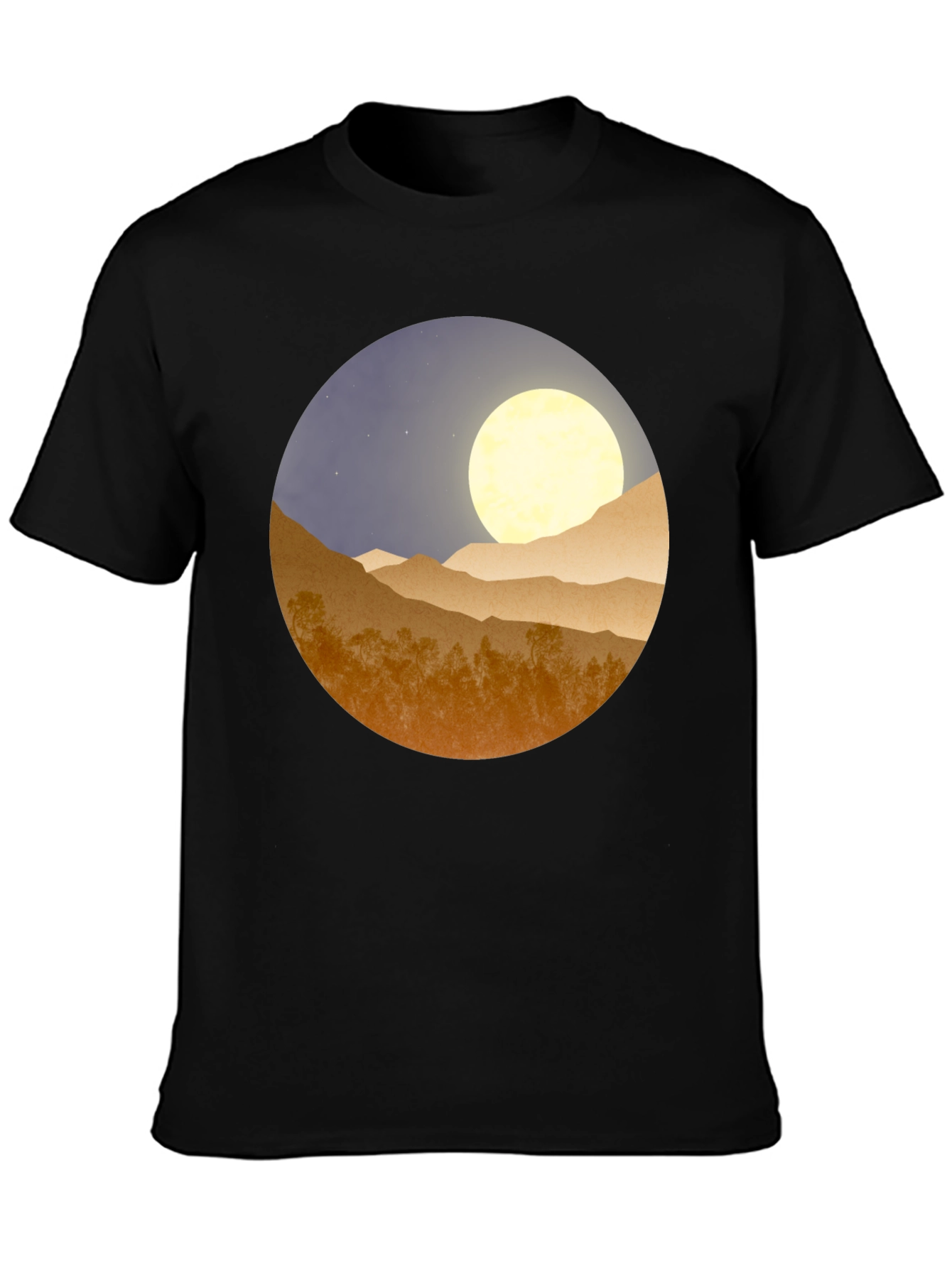 Moonlit Mountain Graphic Tee - Soft Black Cotton Blend