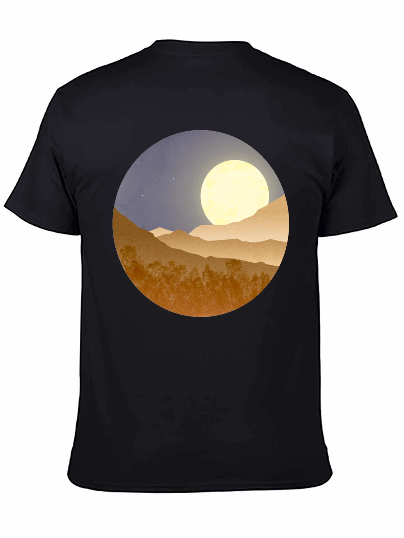 Moonlit Mountain Graphic Tee - Soft Black Cotton Blend