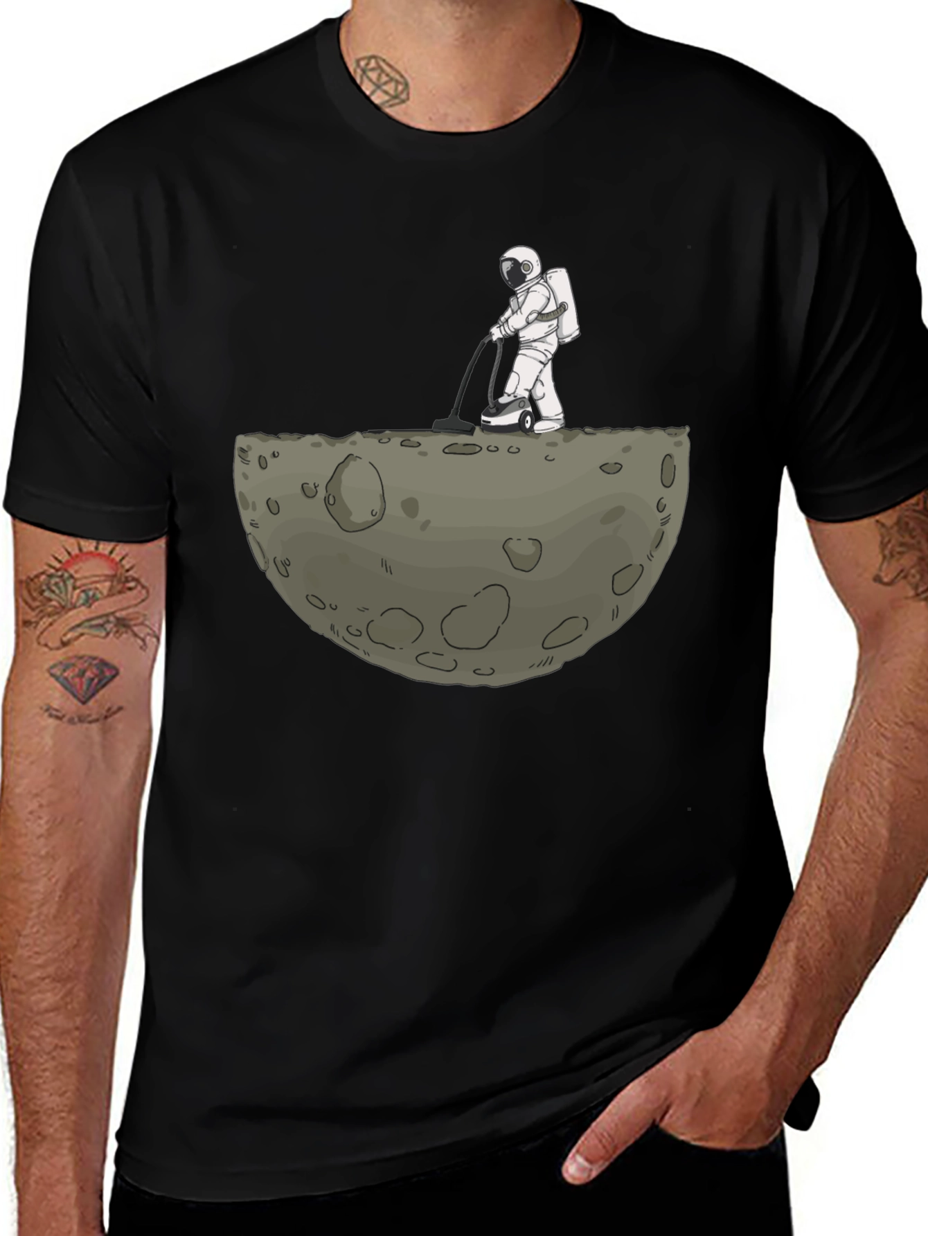 Astronaut Moon Cleaning Graphic T-Shirt