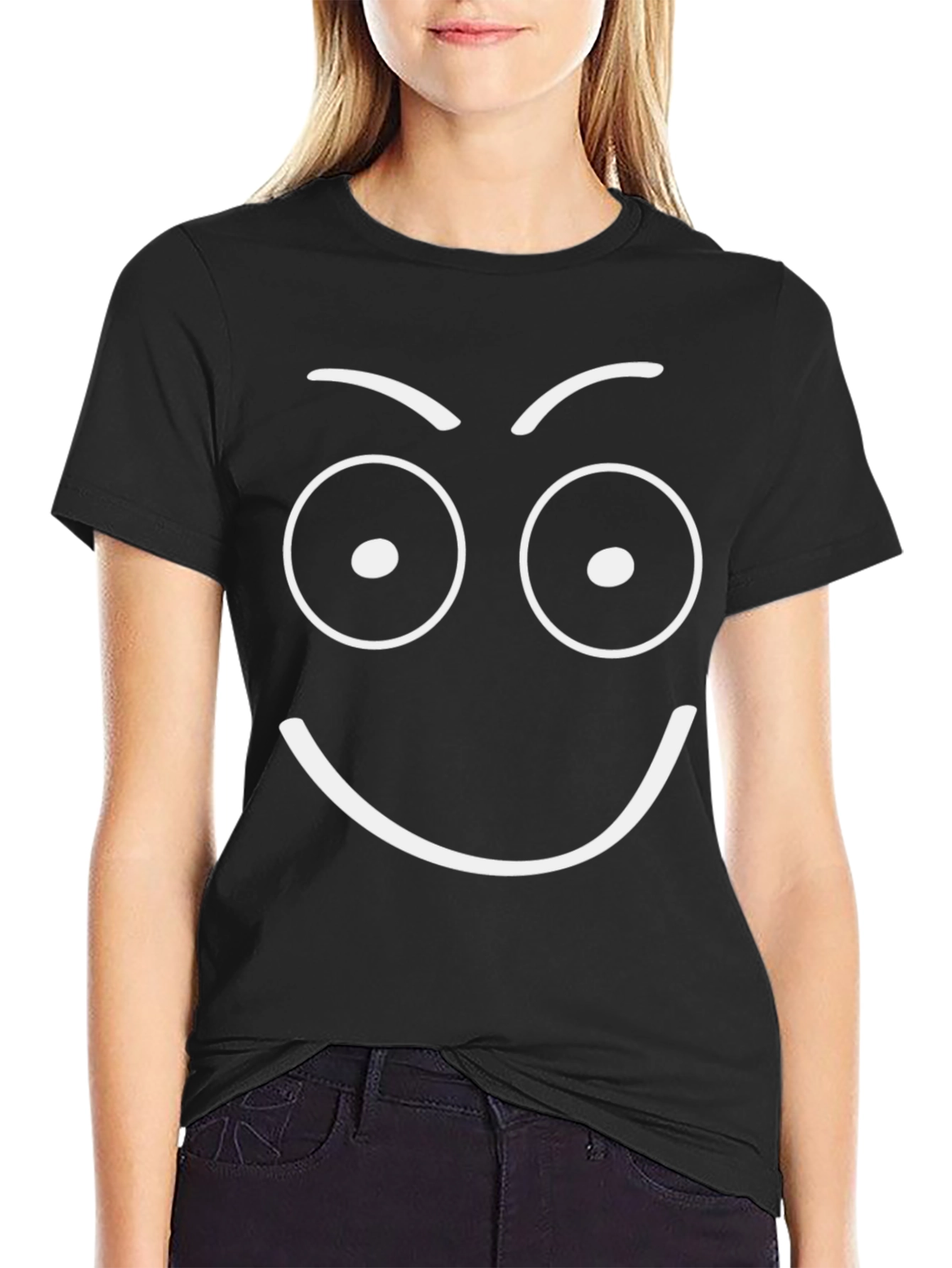 Funny Face Graphic Tee - Black Cotton T-Shirt