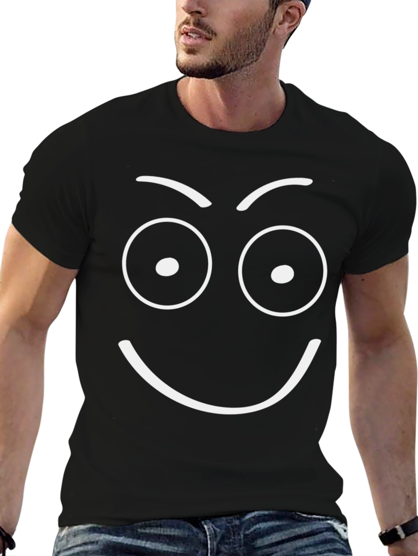 Funny Face Graphic Tee - Black Cotton T-Shirt