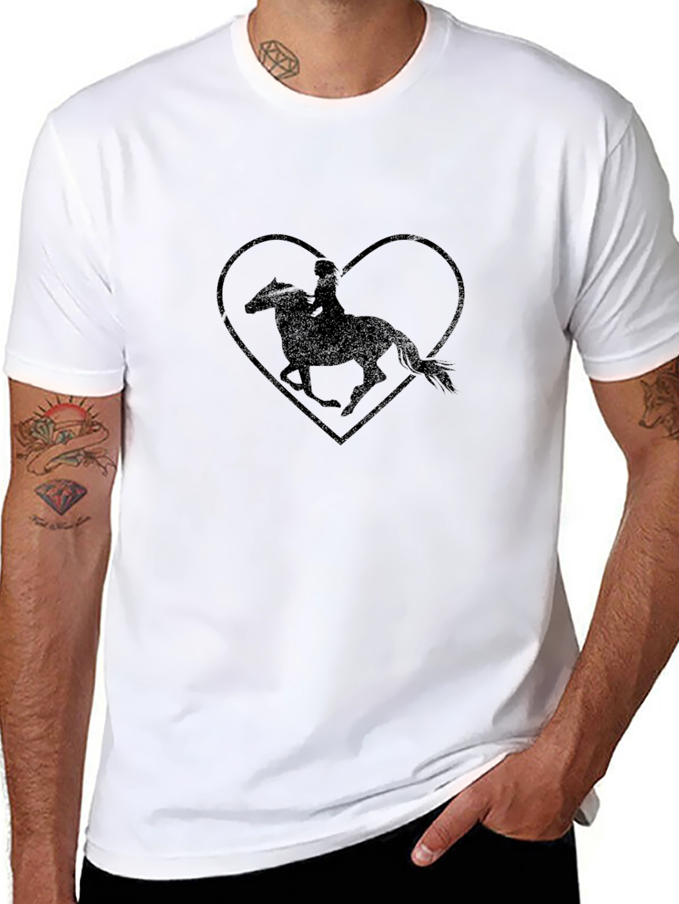 Equestrian Heart Graphic Tee - Black Cotton