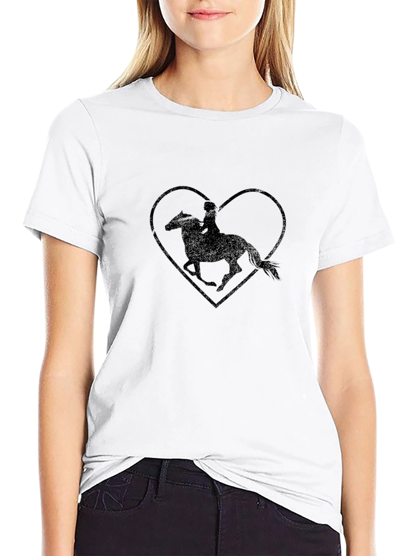 Equestrian Heart Graphic Tee - Black Cotton