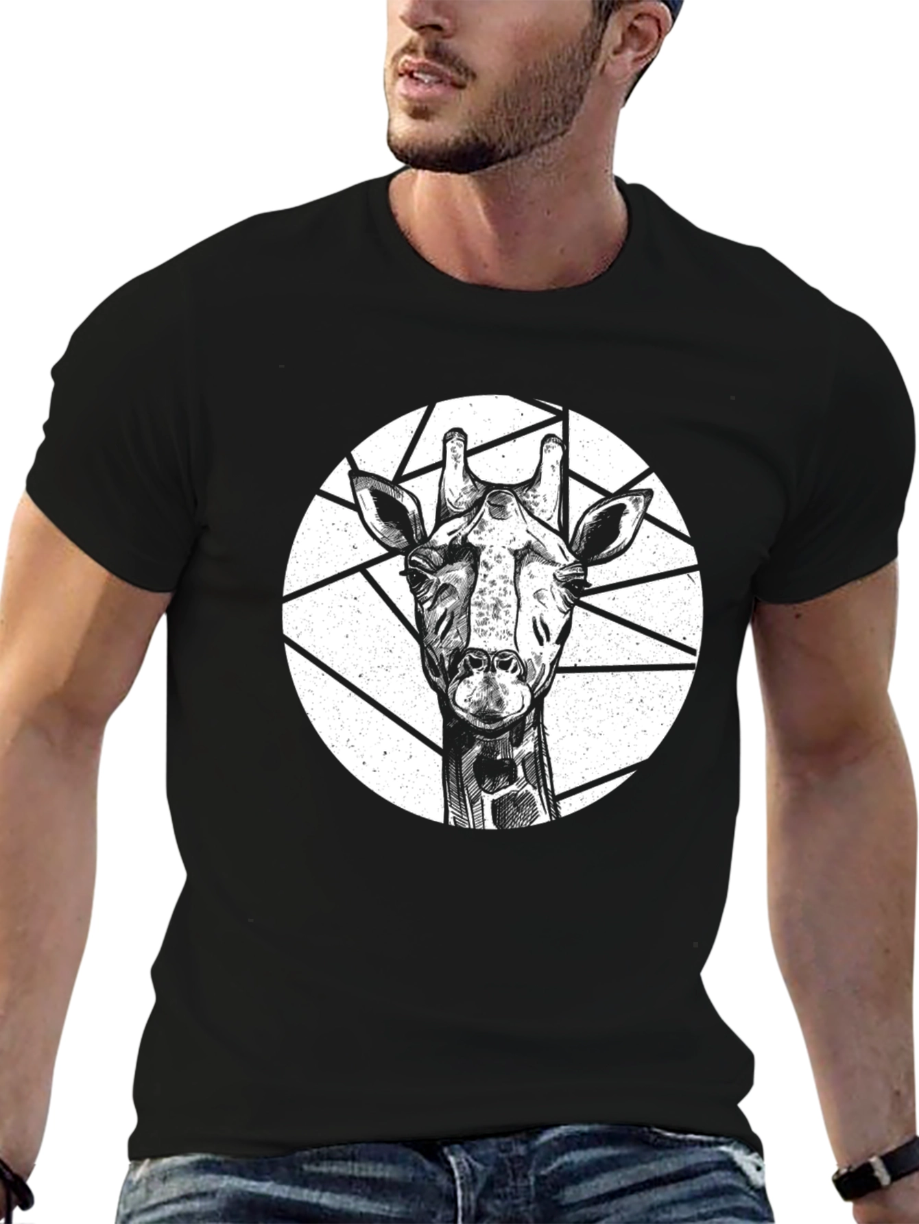 Giraffe Graphic T-Shirt - Black Animal Tee