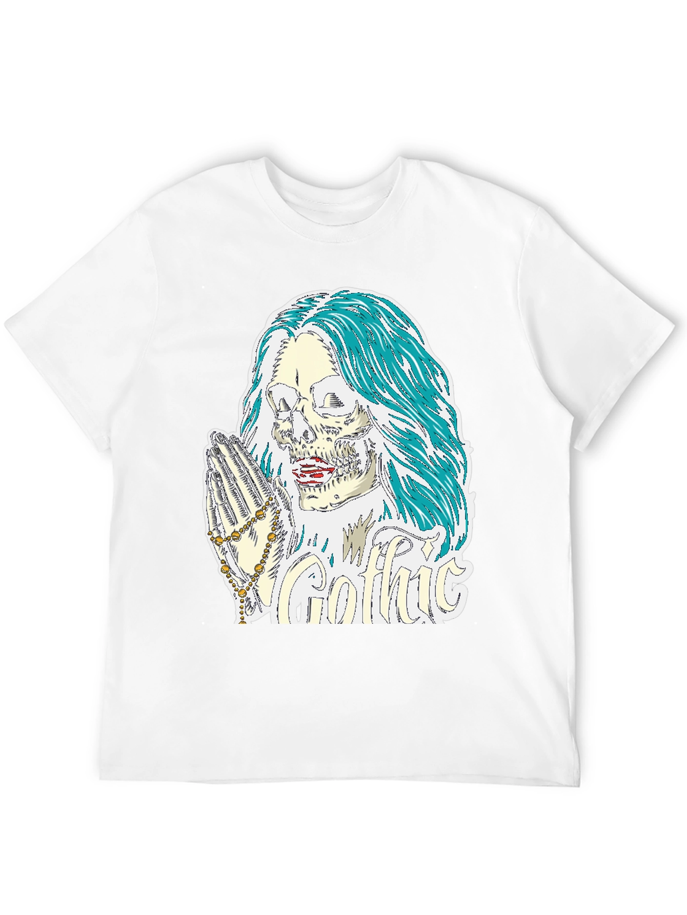 Gothic Skull Graphic Tee - Praying Skeleton