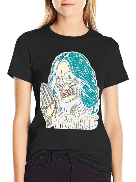 Gothic Skull Graphic Tee - Praying Skeleton