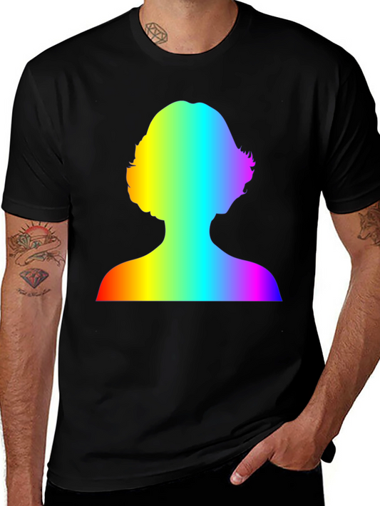 Rainbow Silhouette Tee - Bold Graphic Print Black Cotton Blend