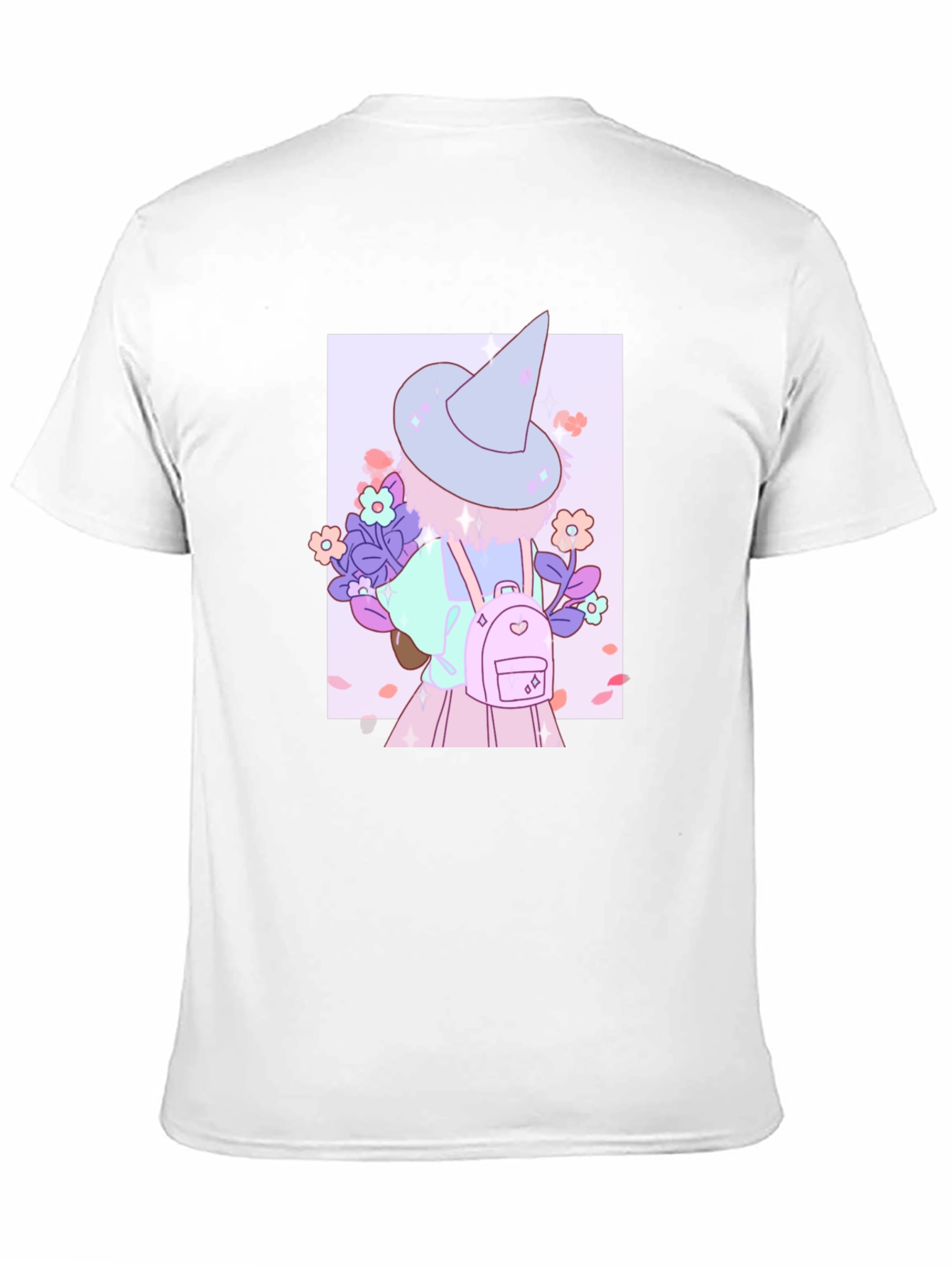 Cute Anime Witch Graphic T-Shirt - Black Cotton