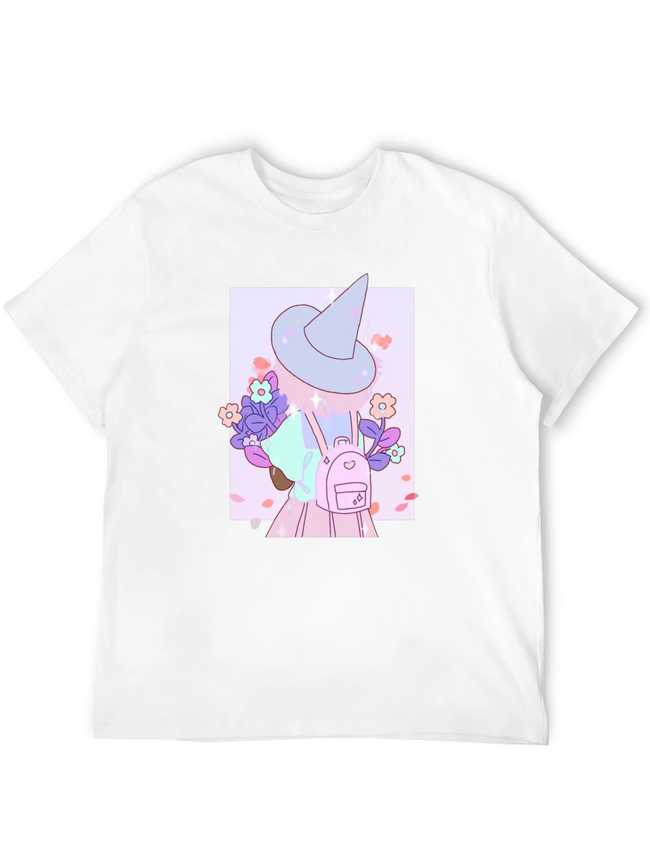 Cute Anime Witch Graphic T-Shirt - Black Cotton