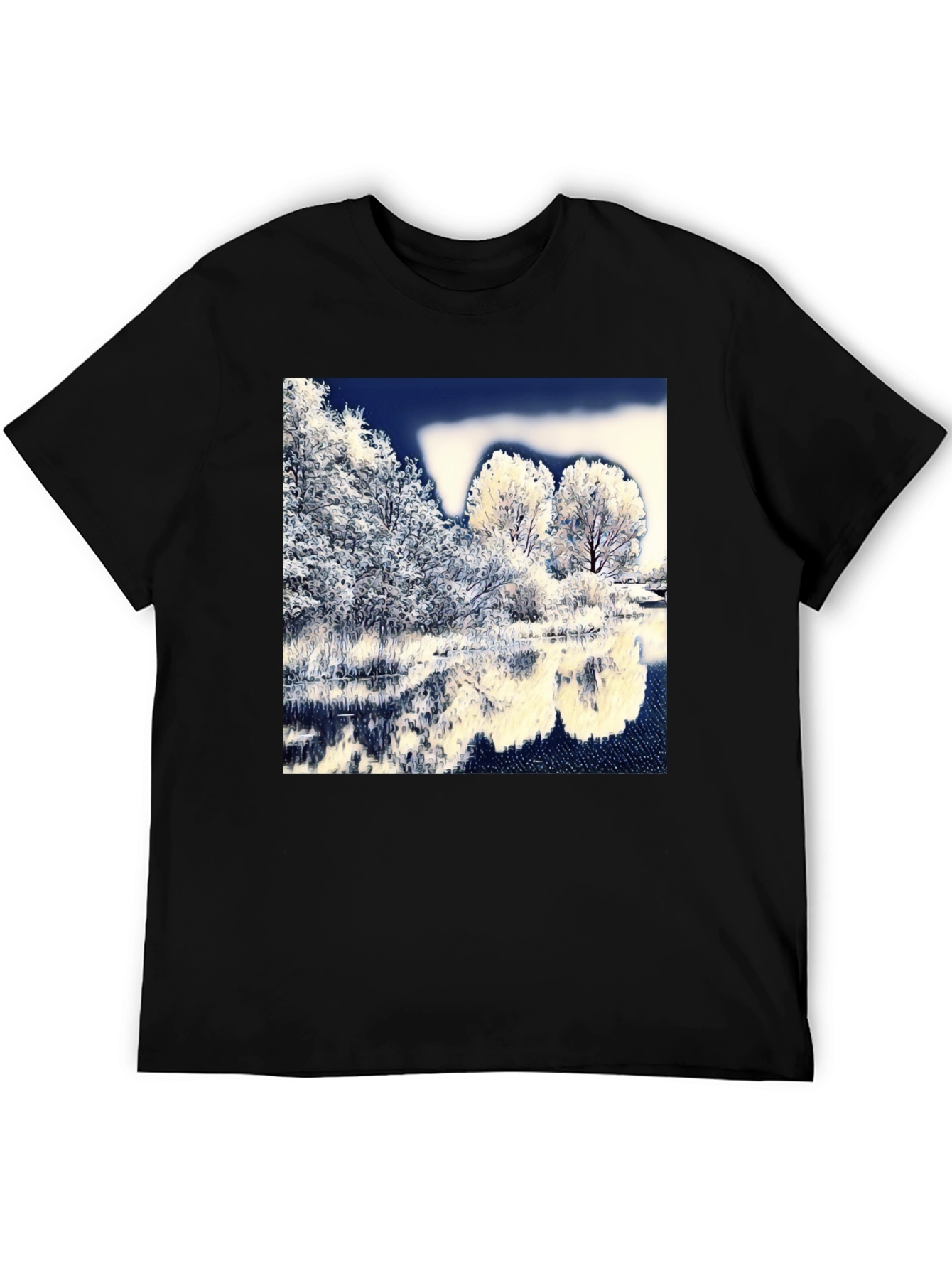 Winter Lake Scene Graphic Tee - Black