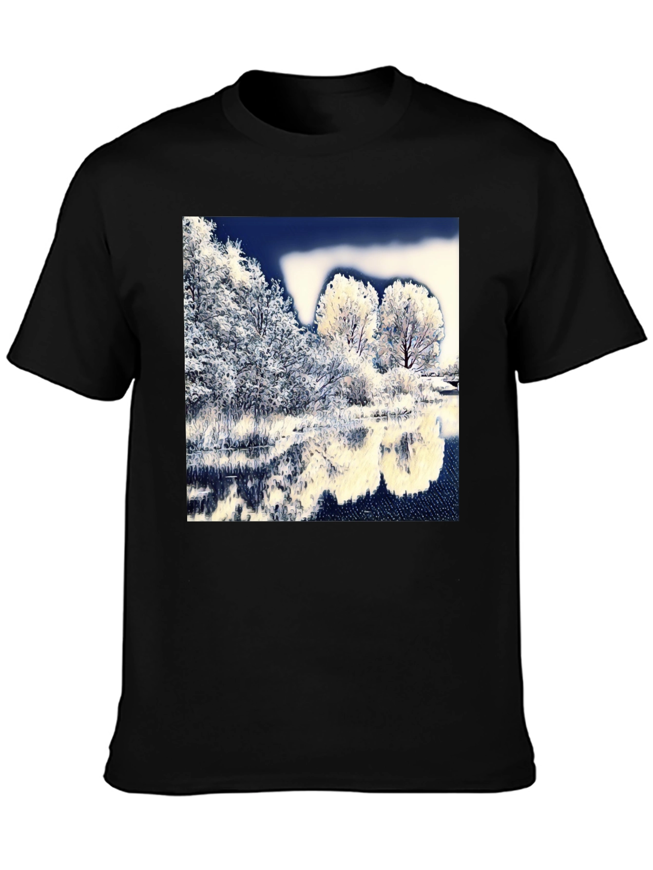 Winter Lake Scene Graphic Tee - Black