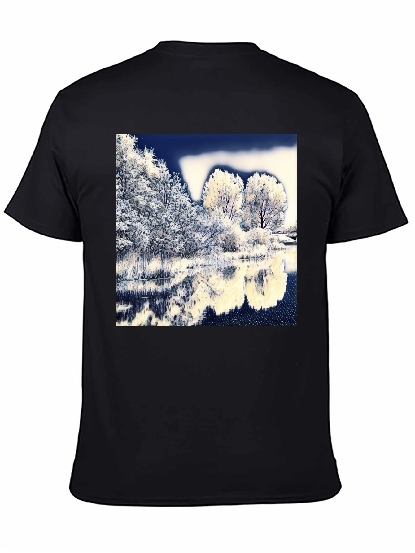 Winter Lake Scene Graphic Tee - Black