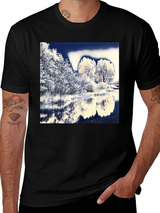 Winter Lake Scene Graphic Tee - Black