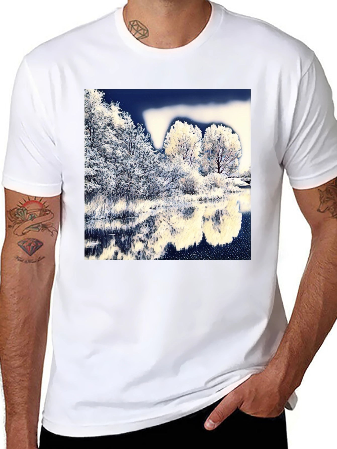 Winter Lake Scene Graphic Tee - Black