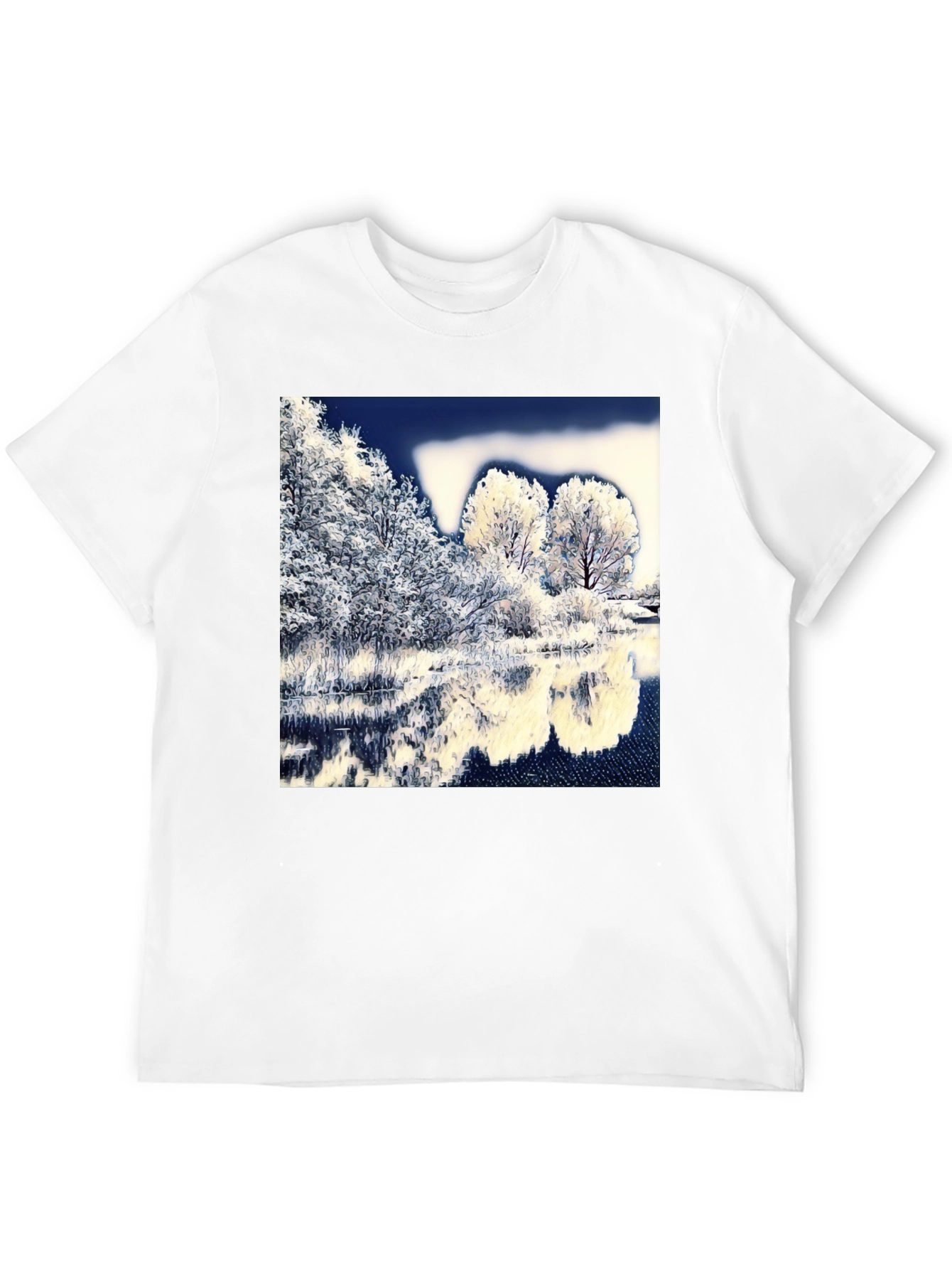 Winter Lake Scene Graphic Tee - Black