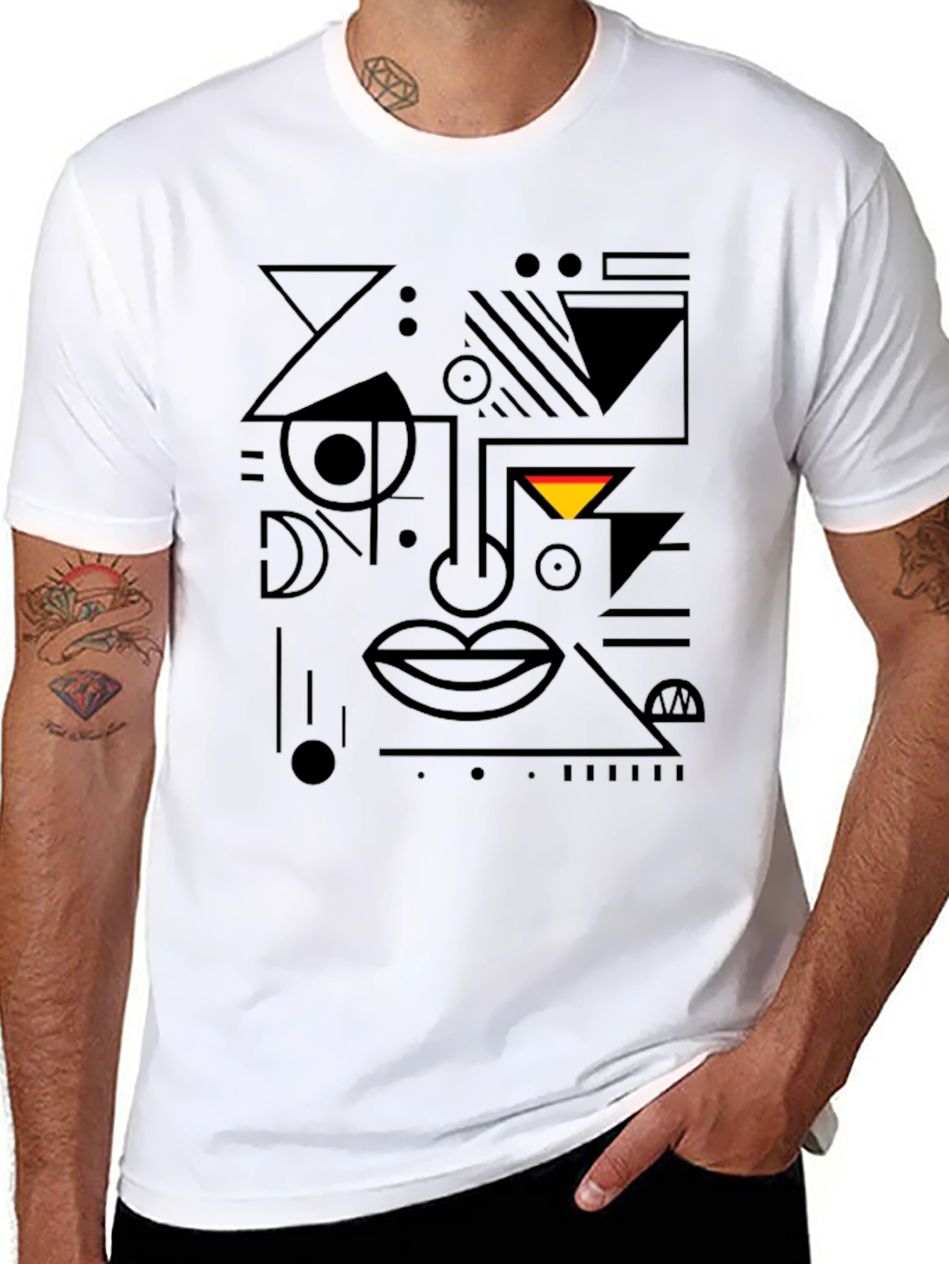 Abstract Geometric Face Black T-Shirt