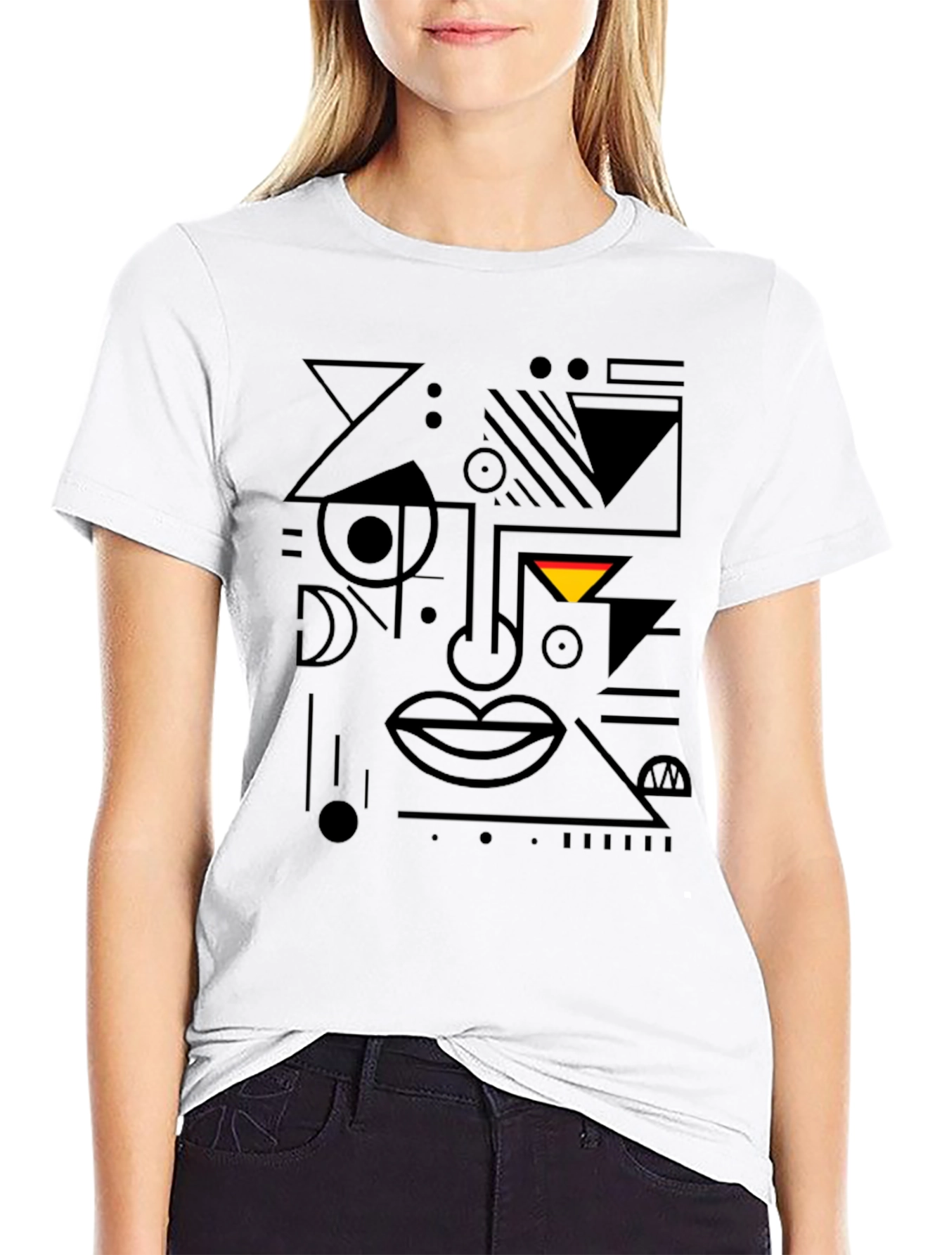 Abstract Geometric Face Black T-Shirt