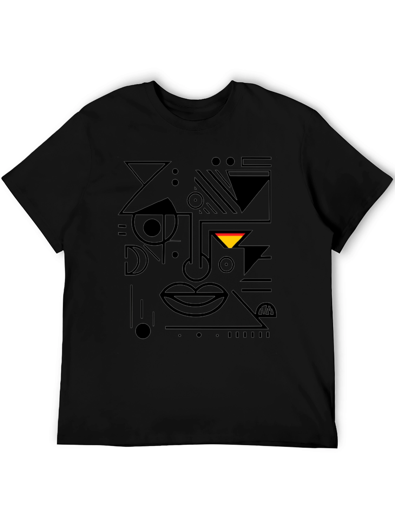 Abstract Geometric Face Black T-Shirt