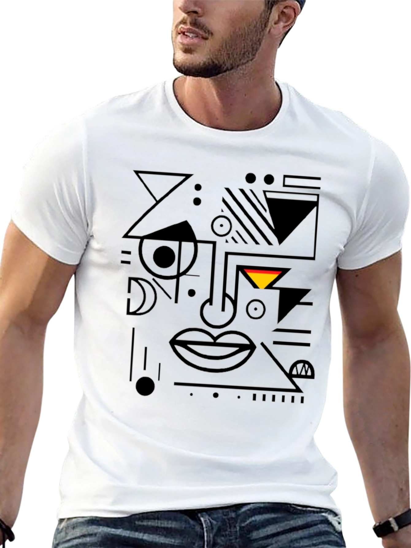 Abstract Geometric Face Black T-Shirt