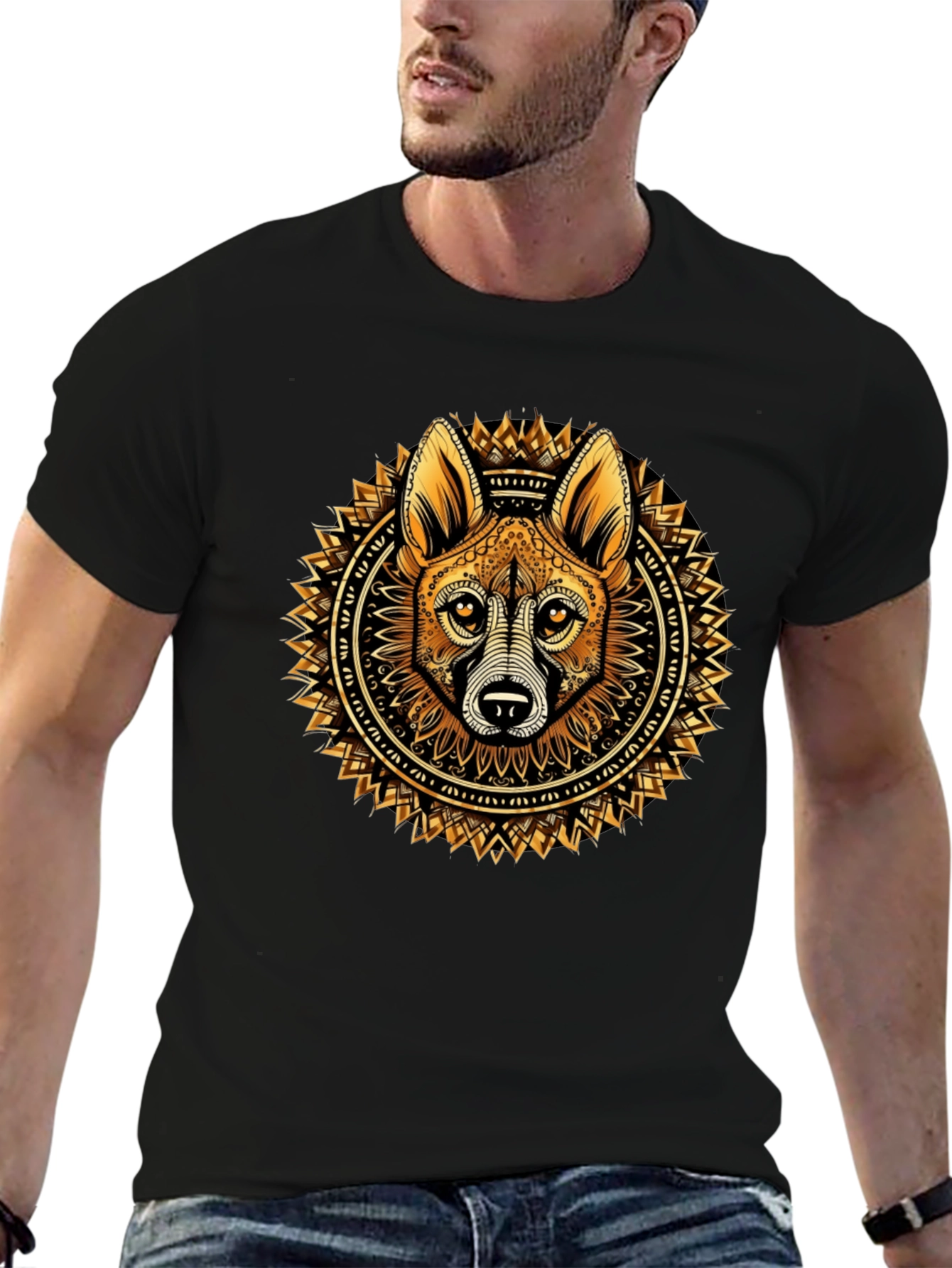 Tribal Dog Mandala Black Tee