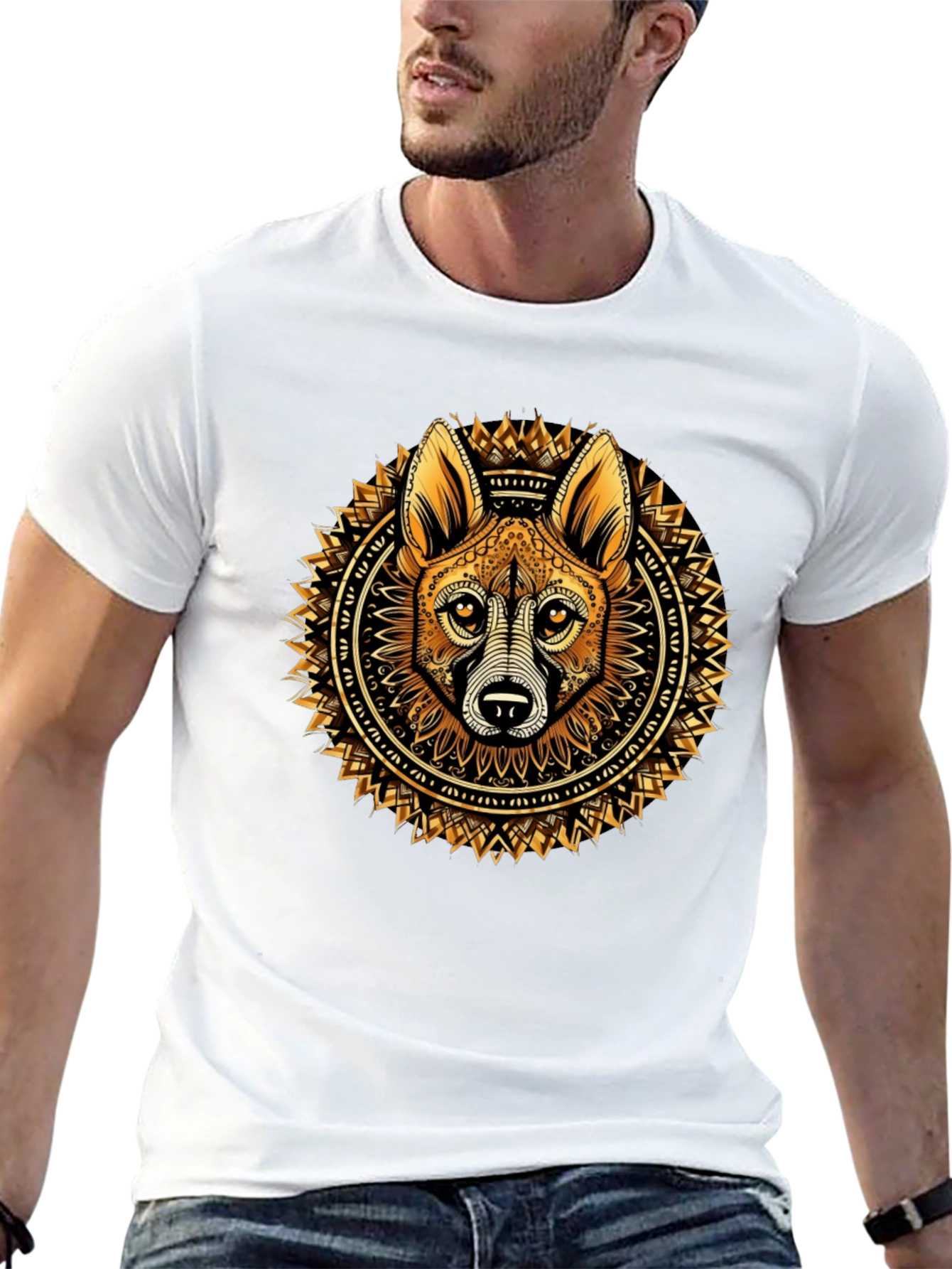 Tribal Dog Mandala Black Tee