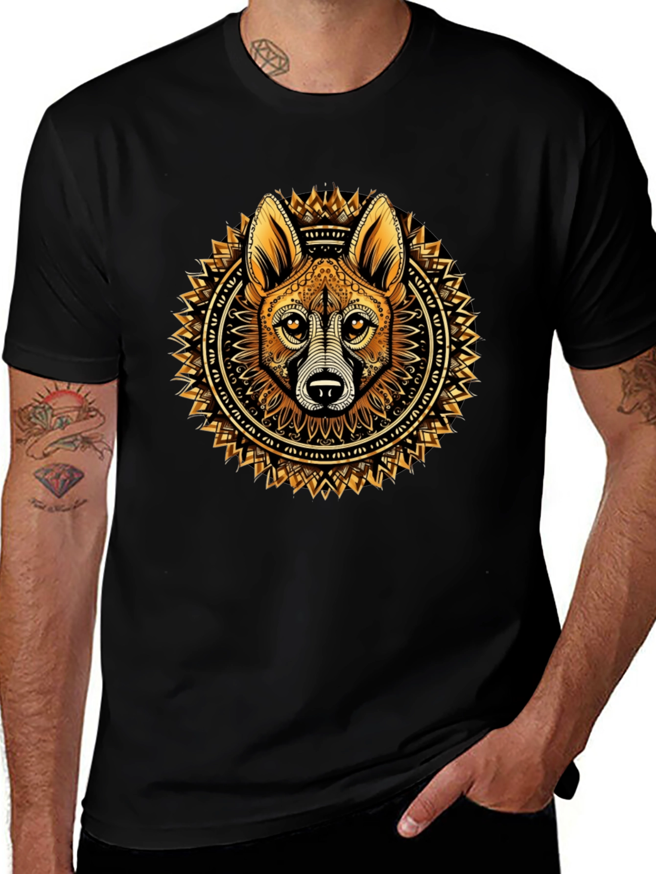 Tribal Dog Mandala Black Tee