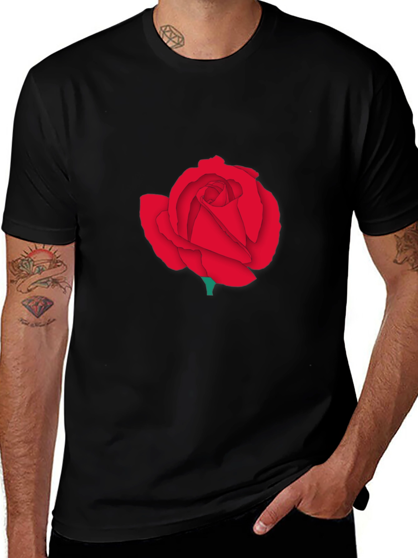 Red Rose Graphic Tee - Classic Black T-Shirt