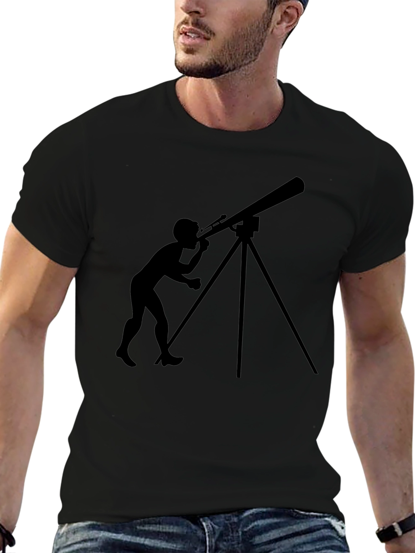 Telescope Observer Graphic Tee - Black Cotton T-Shirt