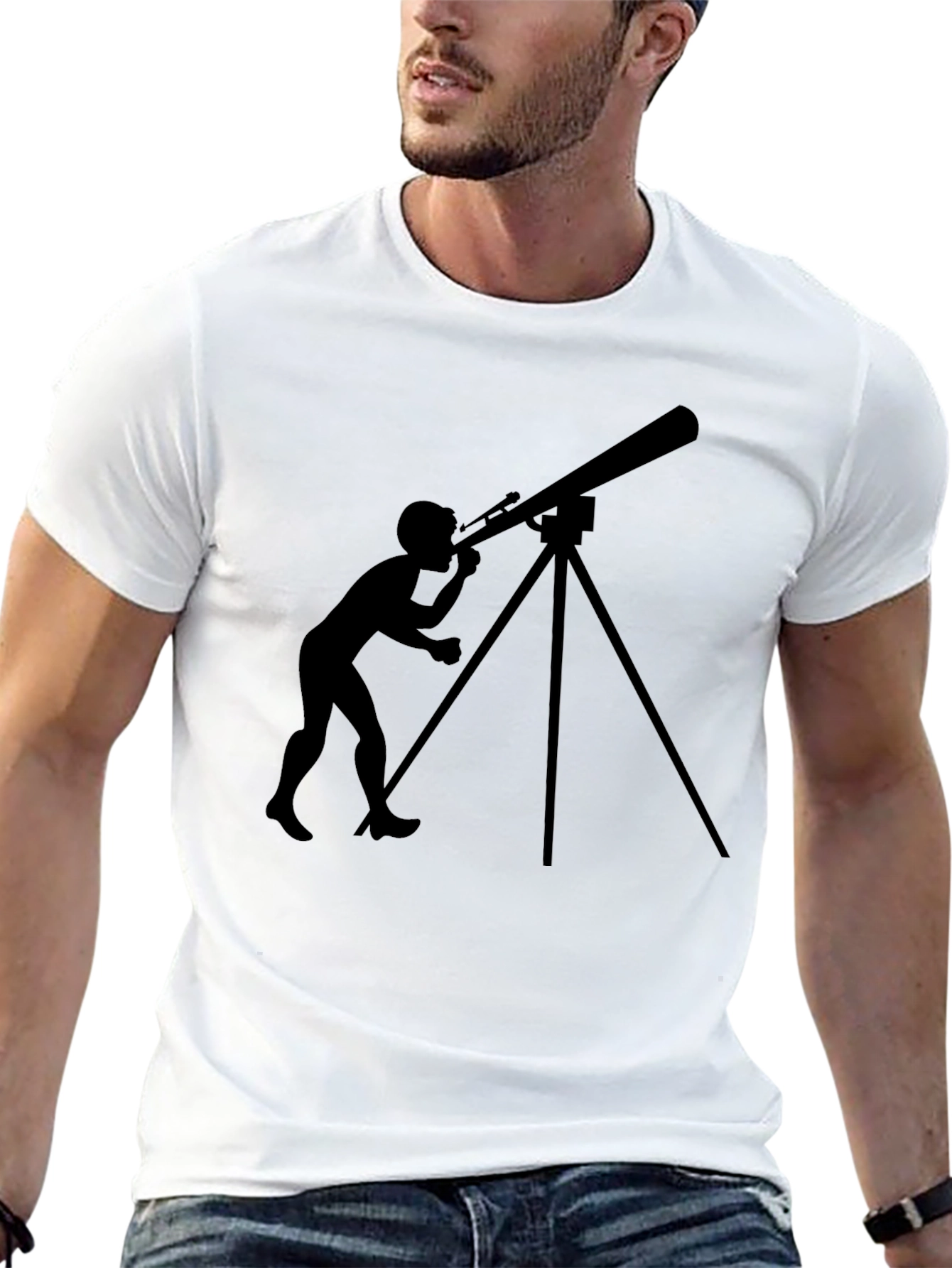 Telescope Observer Graphic Tee - Black Cotton T-Shirt
