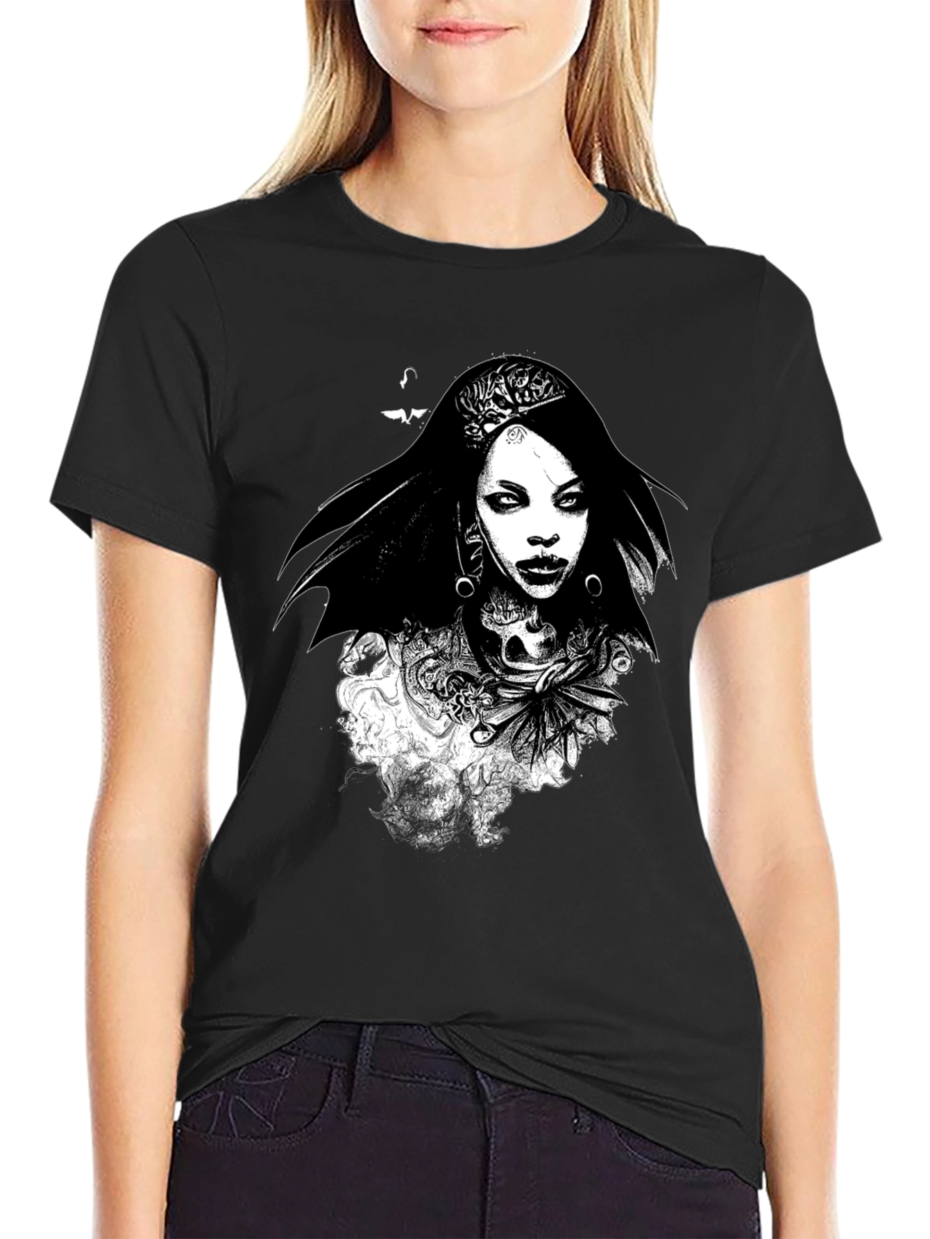 Black Graphic Tee - Gothic Woman