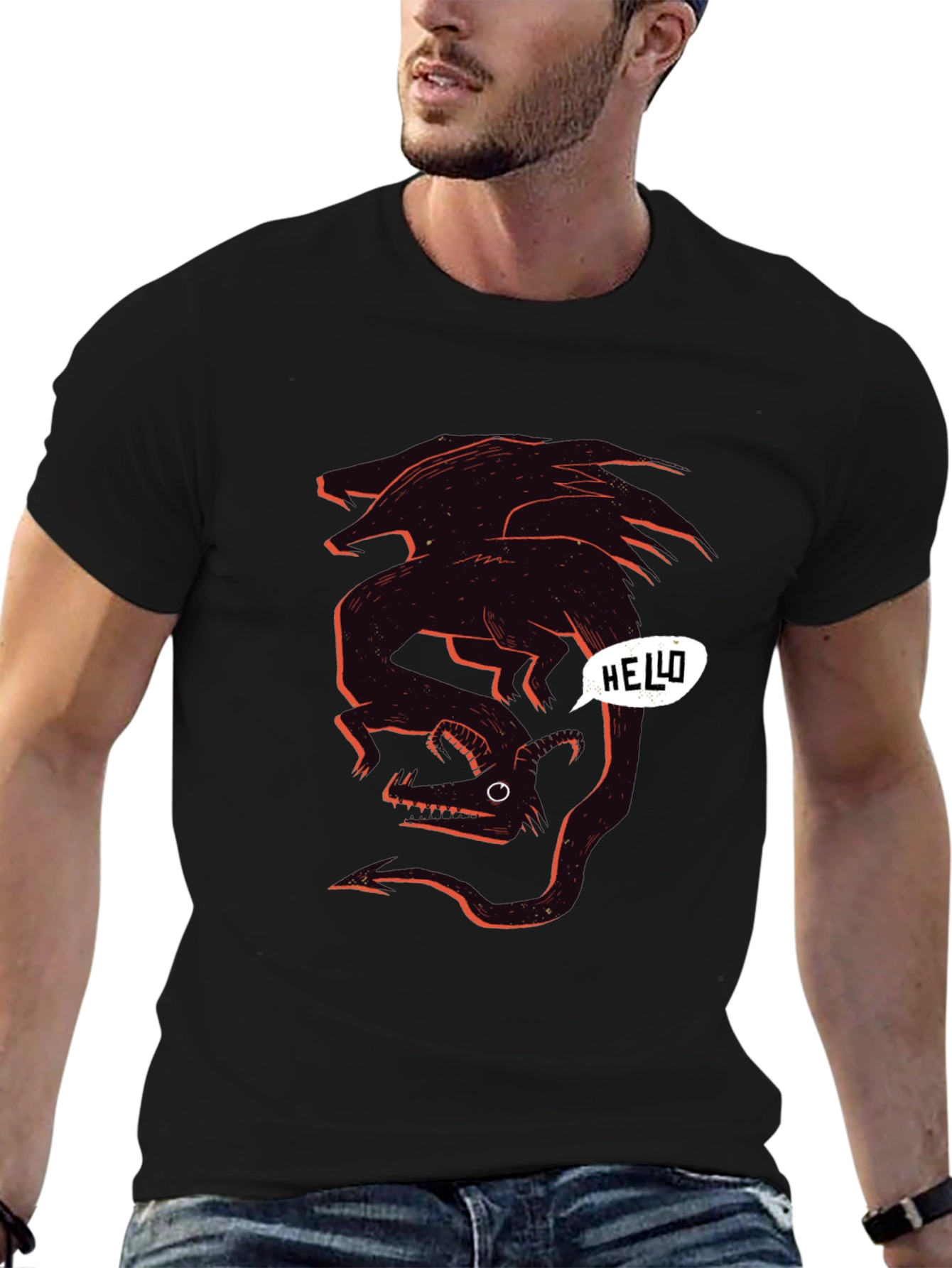 Graphic Black Tee - Dragon Hello