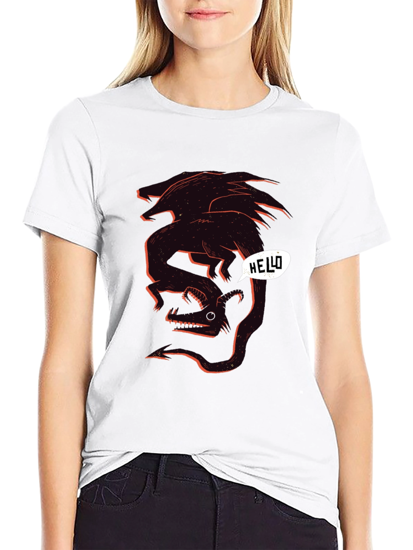 Graphic Black Tee - Dragon Hello